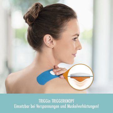 TRIGGin Akupressur-System-Bandage TRIGGid 2x Triggerknopf mit pinkem + blauem Tape (4-tlg), Kinesiologie Physio Sport Tape Muskelverhärtung Verspannungen