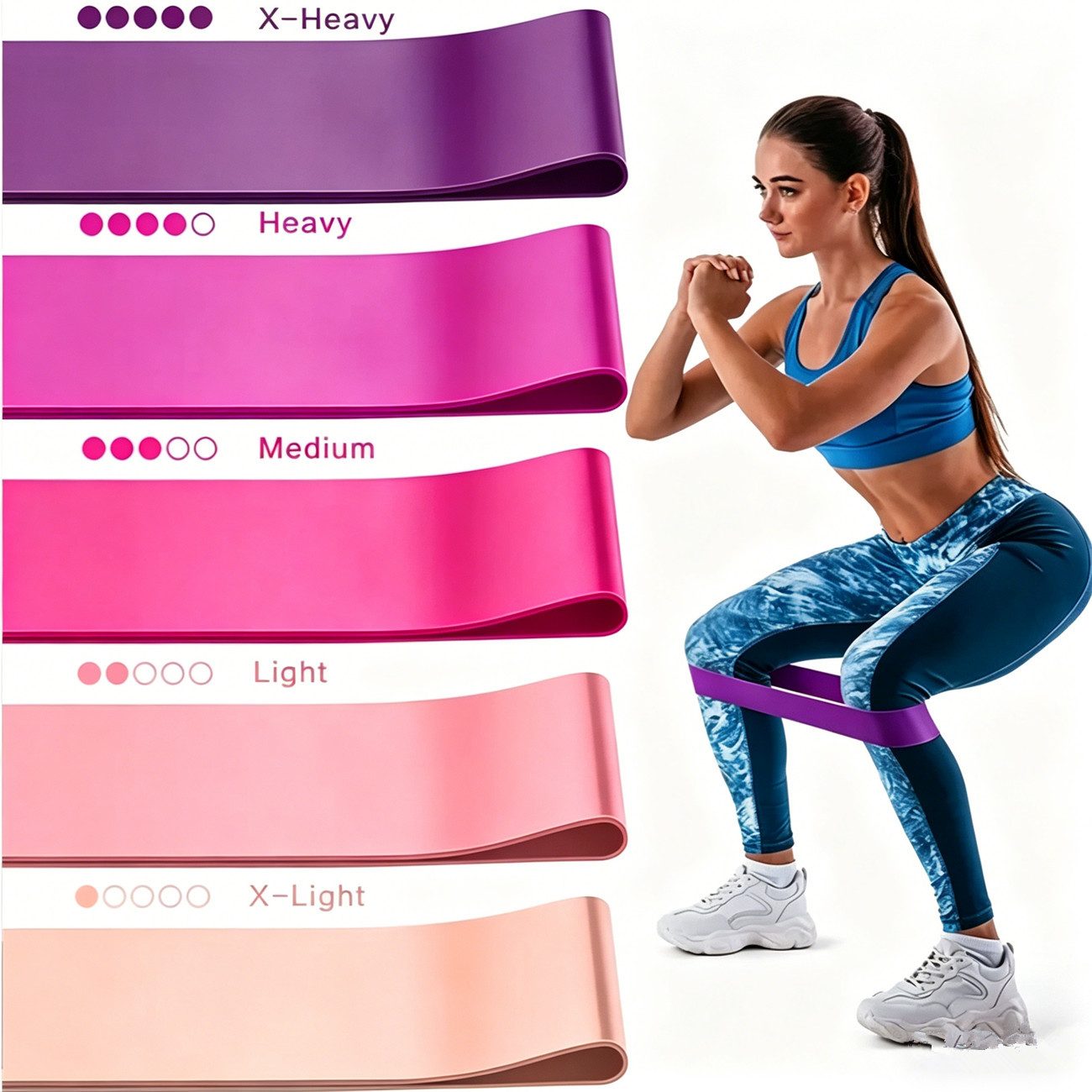 Luckice 5-teiliges Widerstandsband-Set, Loop-Bänder, 5 Stufen, TPE Fitnessband TPE, für Fitness & Yoga, mit Tasche