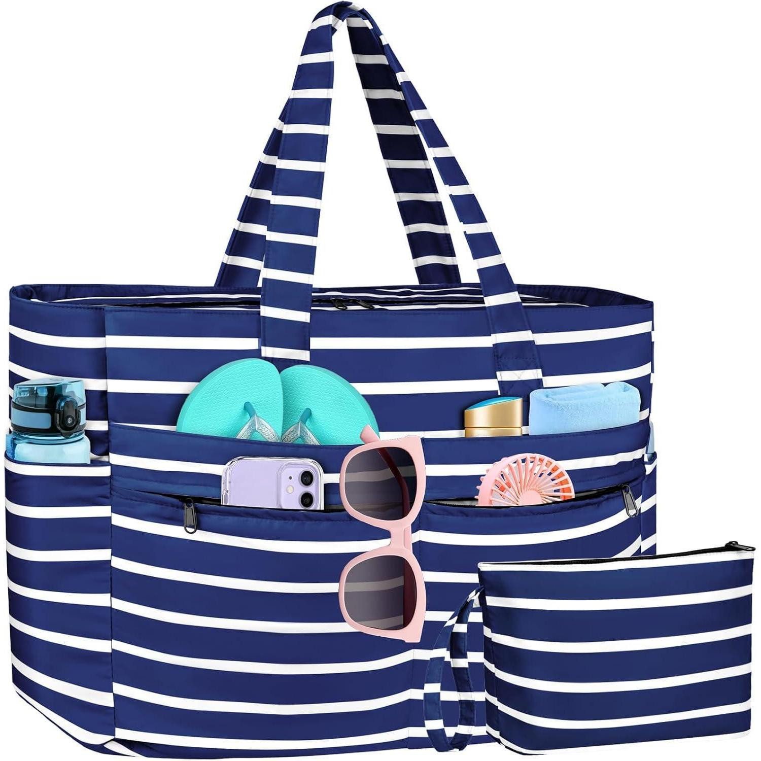 LuxusKollektion Strandtasche Strandtasche XXL Damen Wasserdicht mit Reißverschluss, Faltbare
