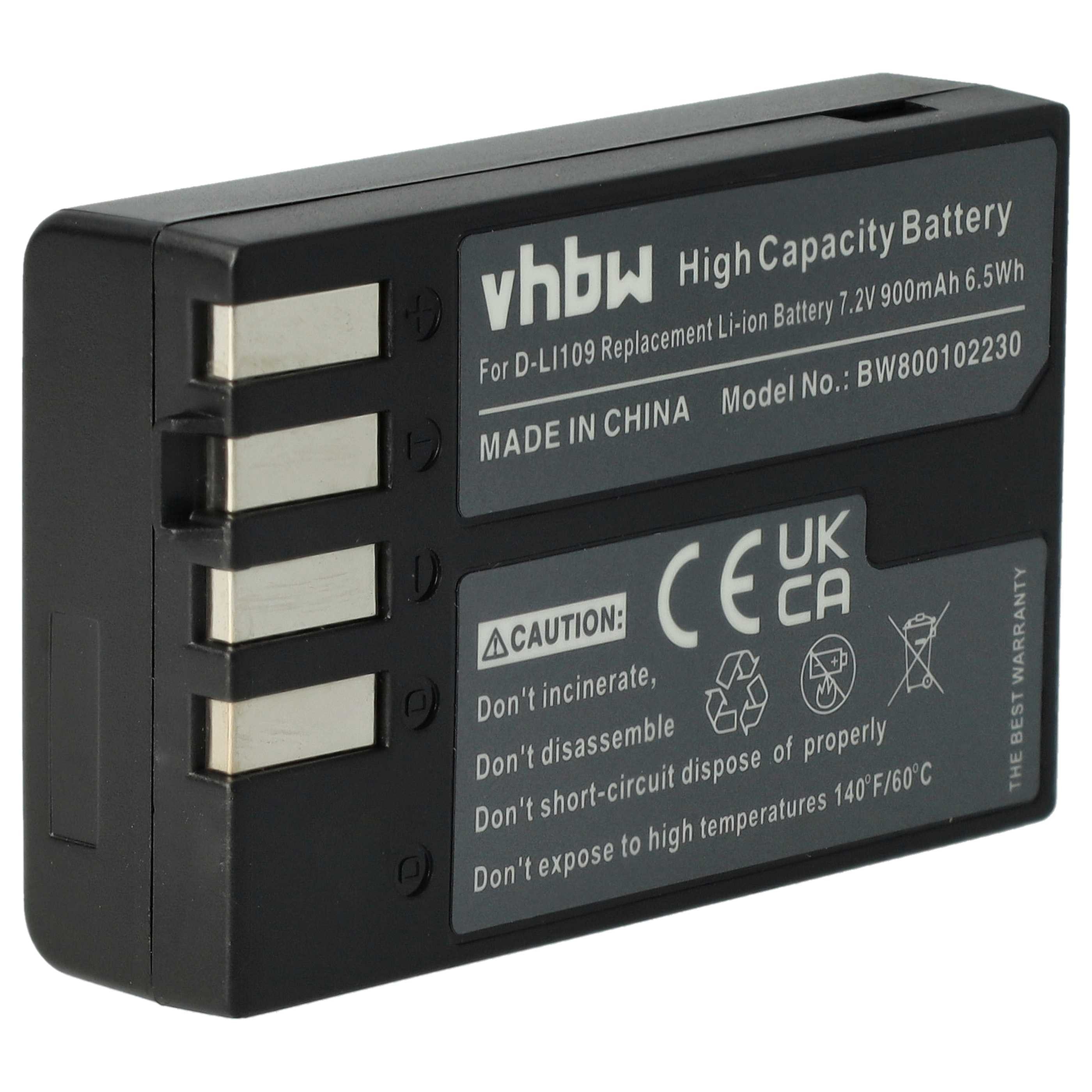 vhbw Akku passend für Pentax K-30, K-50, K-S1, K-P, K-500, K-S2, K-R, K-2, Kamera-Akku Akku Li-Ion 900 mAh (7,2 V, 1 St), Leistungsfähiger Austausch-Akku für Digitalkamera, Spiegelreflexkamera
