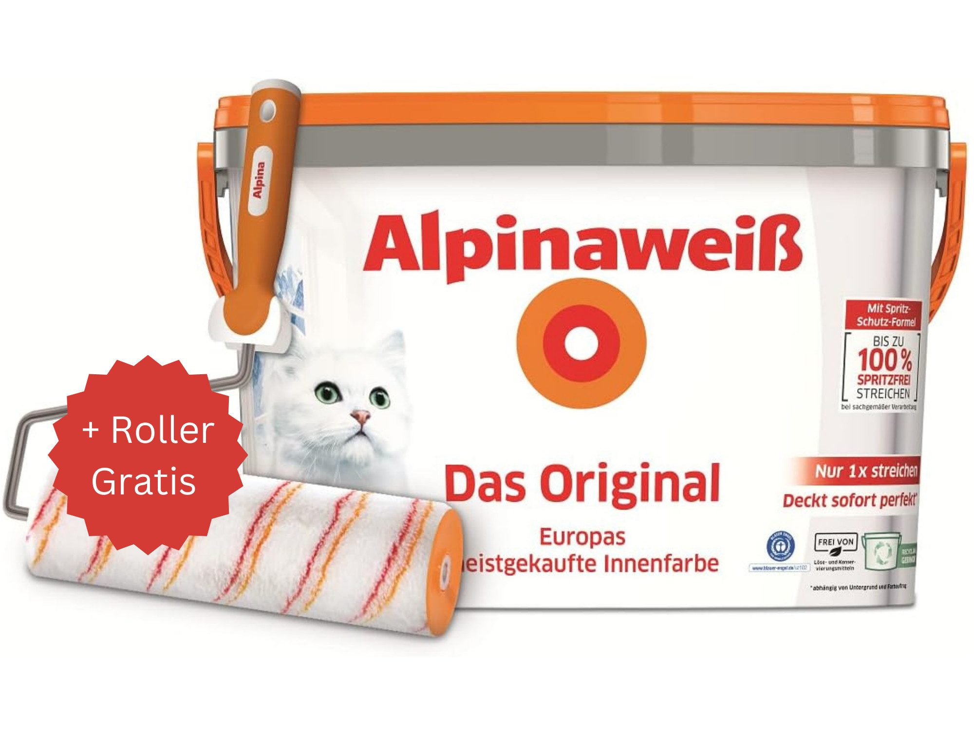 Alpina Wandfarbe Alpinaweiß Das Original 10 Liter + Gratis Roller