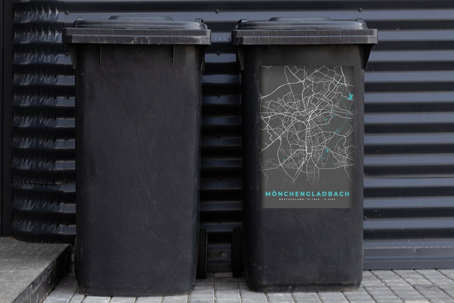 Mülleimer-aufkleber, - - MuchoWow Stadtplan Mönchengladbach Container, Mülltonne, Karte Sticker, Blau (1 Abfalbehälter Wandsticker - Deutschland St), -