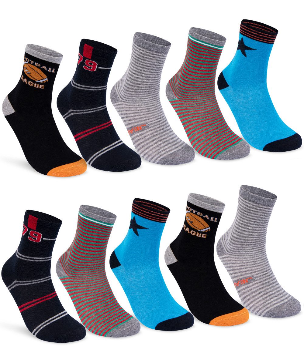 sockenkauf24 Socken 10 Paar Kindersocken für Jungen lang Kinder Socken mit weichem Bund