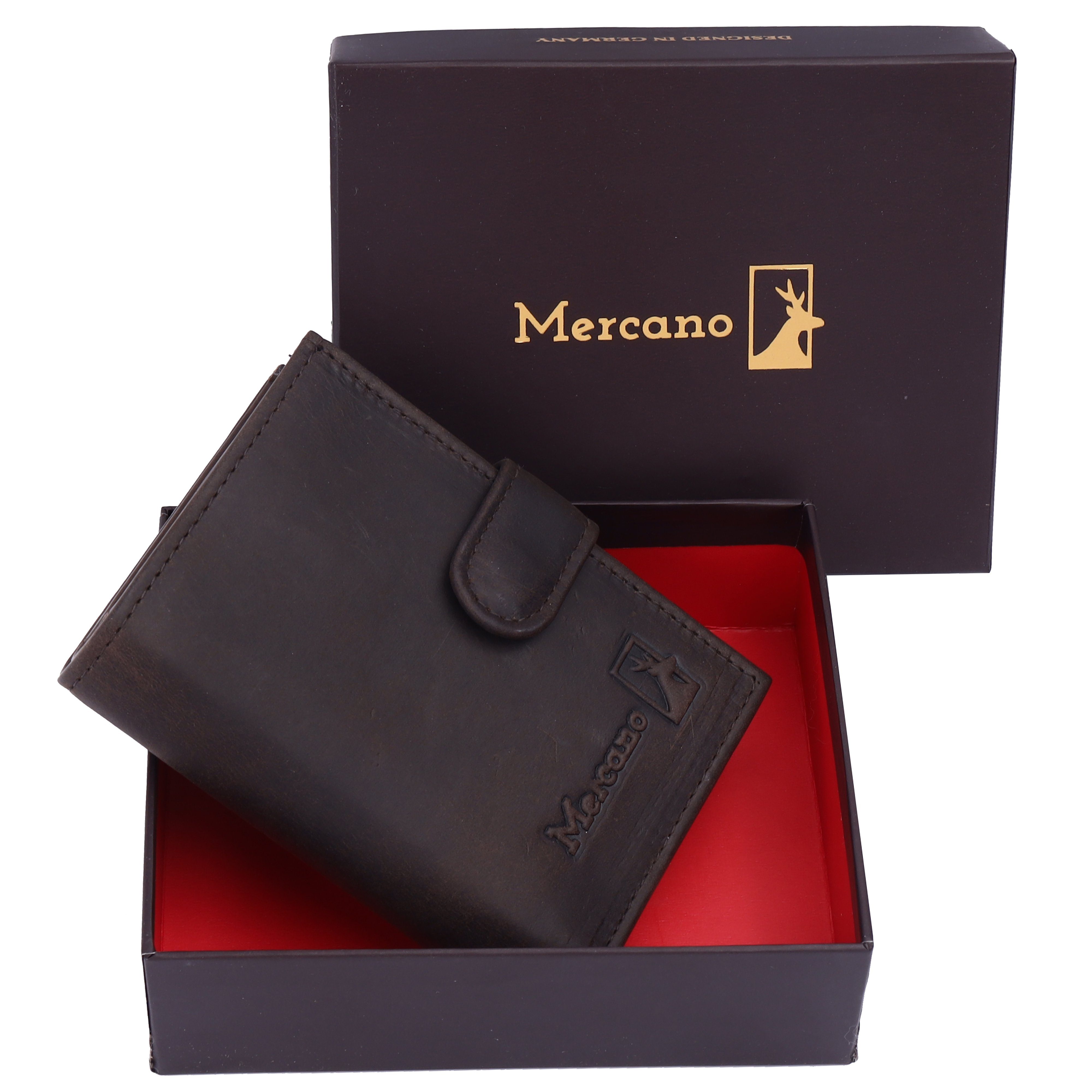 Mercano Geldbörse Leder, Damen aus inkl. und für Vintage Herren, 100% Geschenkbox, Dunkelbraune RFID-Schutz, Flipcase