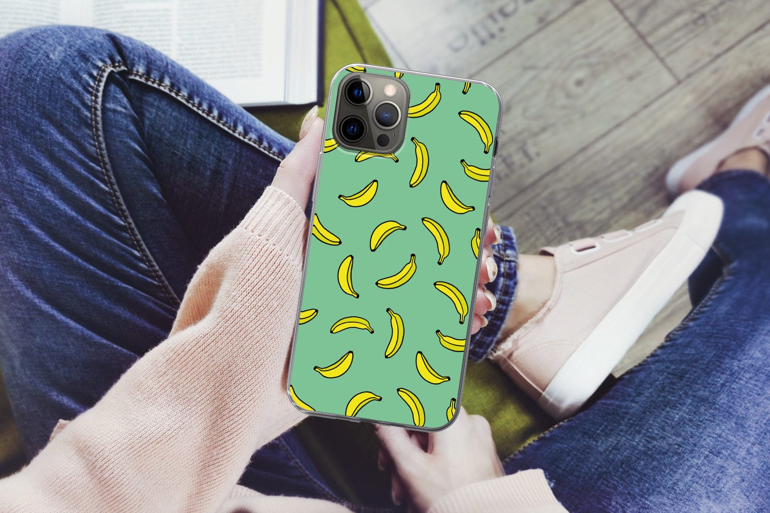 MuchoWow Handyhülle für Apple iPhone 13 Pro Bananen - Gelb - Grün - Druck, Smartphone-Bumper, Print, Handy Schutzhülle Dünn
