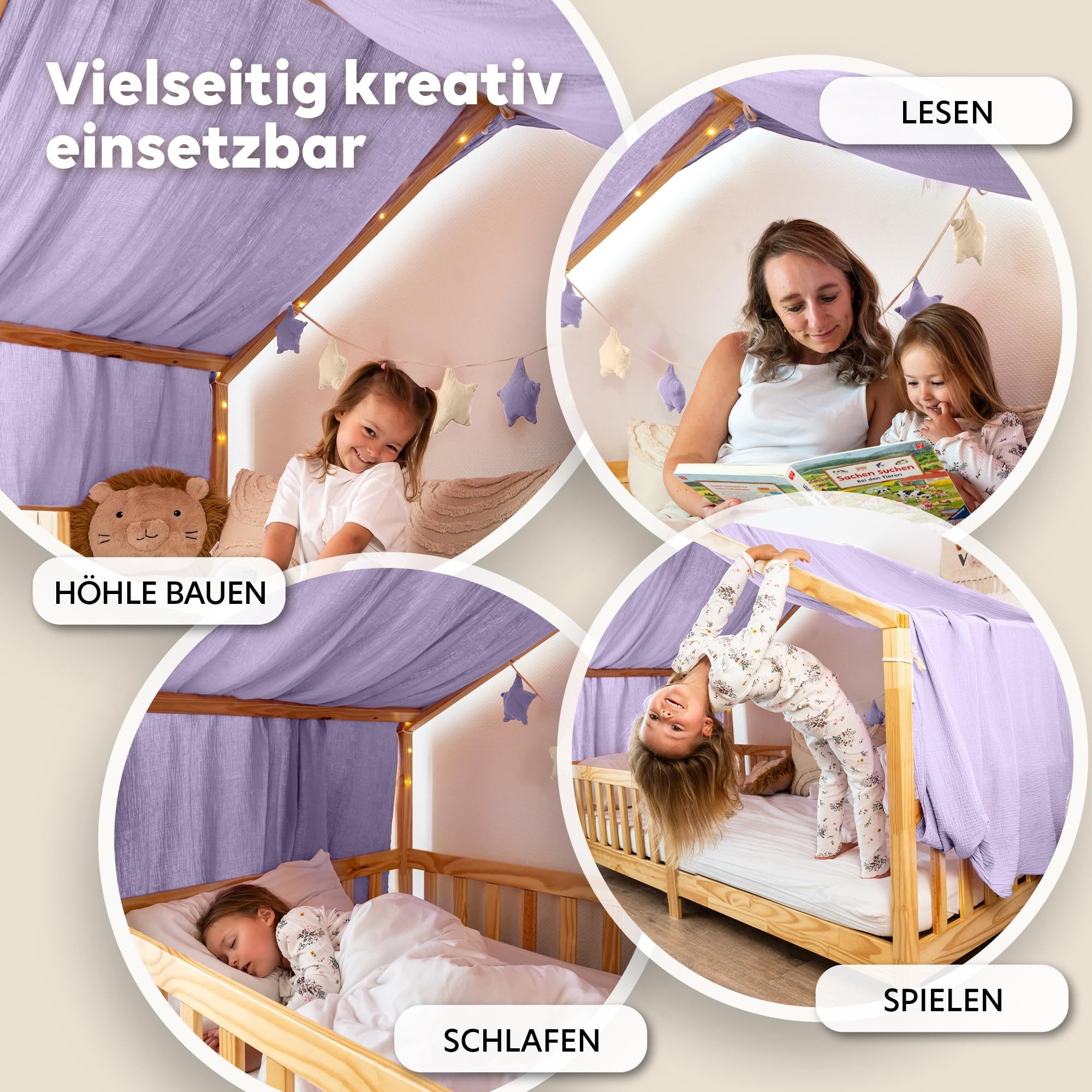 lilimaus Betthimmel Himmel für Hausbett aus Musselin - Länge 320, 360 oder 420 cm (1-tlg), macht das Hausbett zur Kuschelhöhle - weicher, luftiger Musselin