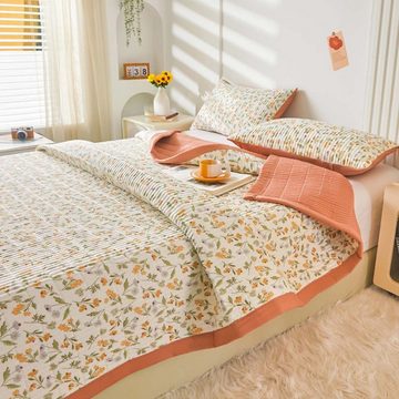 Matratzenschutzbezug Bedruckte Bettdecke, gesteppte Laken, Vier-Jahreszeiten-Bettdecke, FIDDY, doppellagige, waschbare Steppdecke aus Baumwolle und Leinen