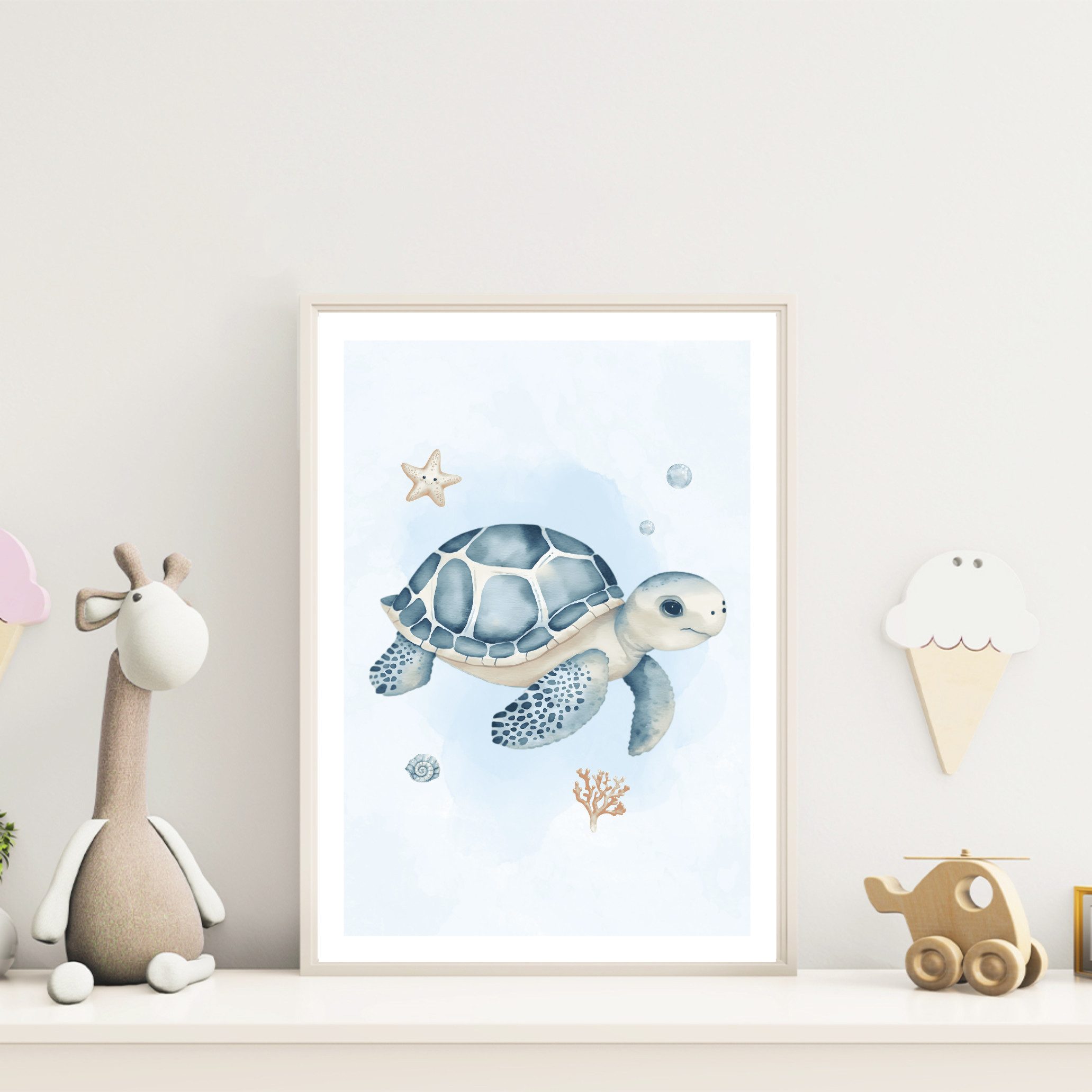 MeinBaby123® Poster Kinderzimmer Meerestiere, Kinderzimmer Deko, Kinderzimmer Bilder, Unterwasserwelt, süßer Wal, Schildkröte, Qualle – Bild 4 von 5