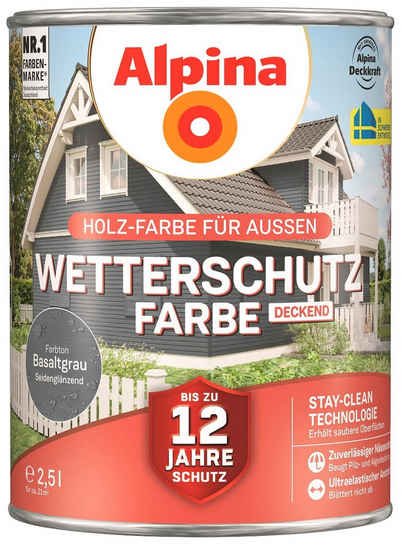 Alpina Wetterschutzfarbe, deckend, seidenmatt, 2,5 Liter für ca. 21 m²