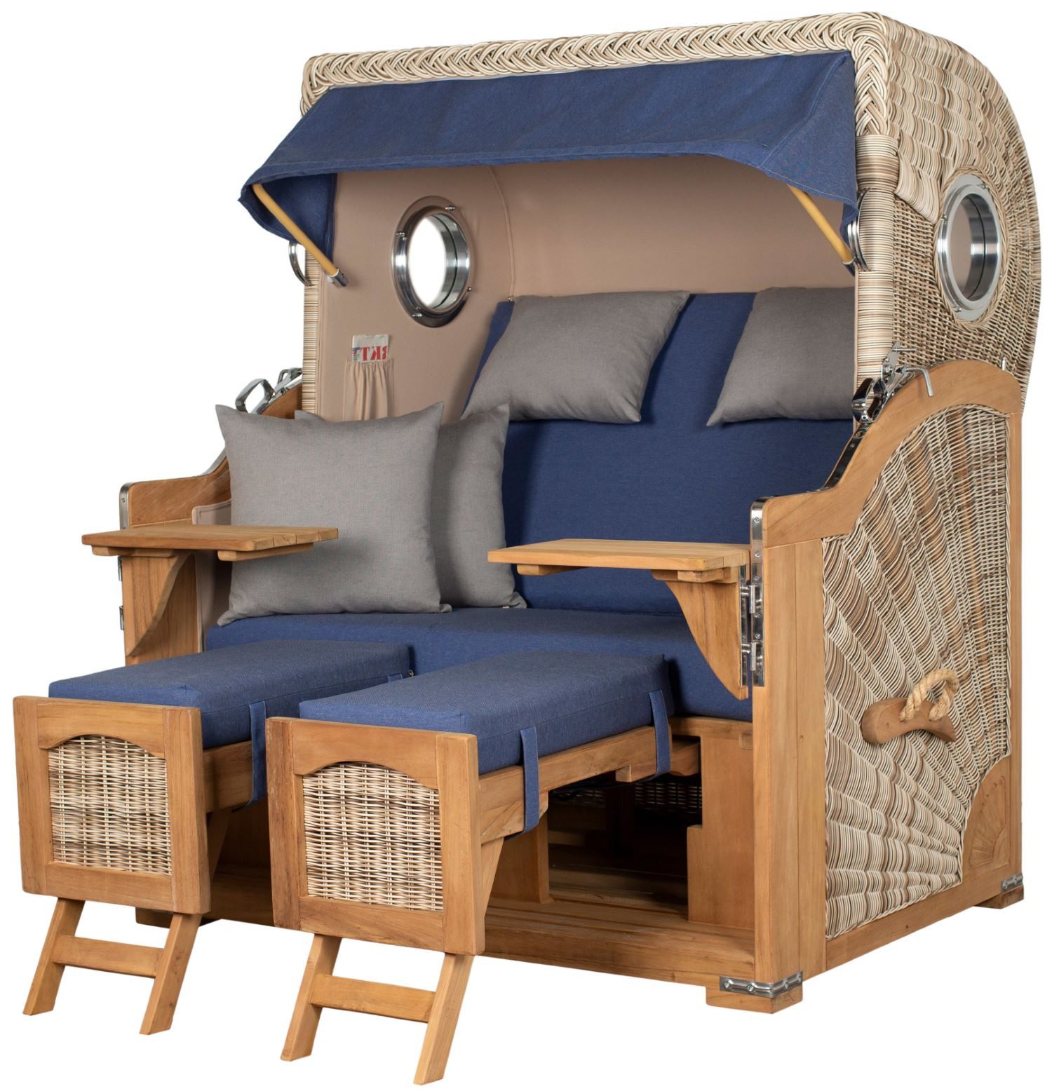 bene living Strandkorb Ammersee Grande XL Teak - PE shell - Modell 595, BxTxH: 142x95x165 cm, Volllieger ca. 175 Grad, Ostsee-Strandkorb, inkl. Liftersystem und Bullaugen