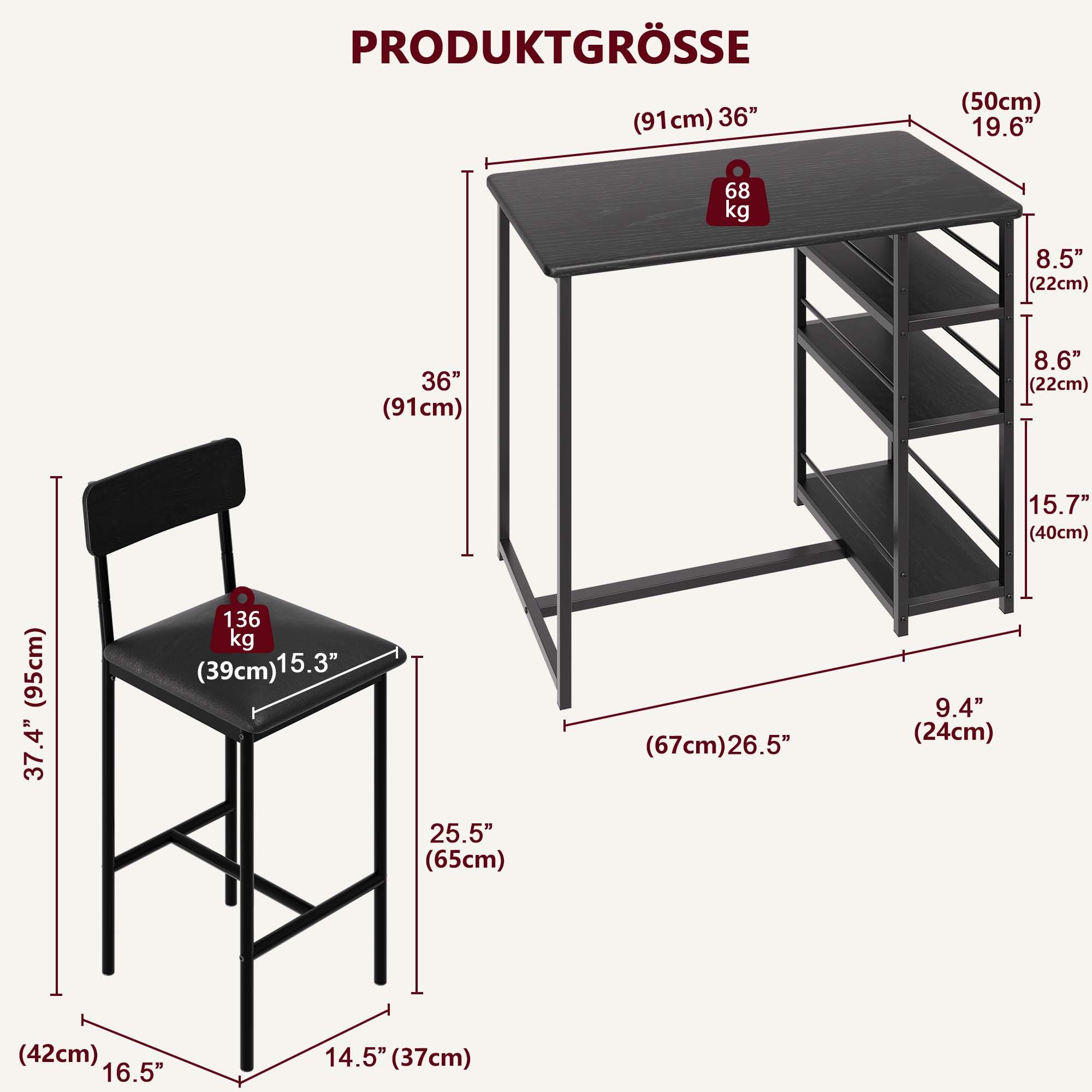 GarveeMore Essgruppe Ktichen Tisch mit 2 Stühlen für Küche & Esszimmer, Bar günstig online kaufen