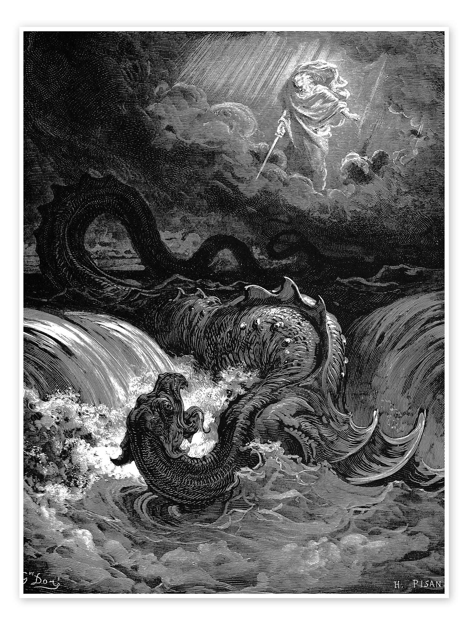 Posterlounge Wandbild Die Zerstörung von Leviathan, Gustave Doré, erhältlich als Poster, Leinwandbild, Wandsticker oder Acrylglasbild