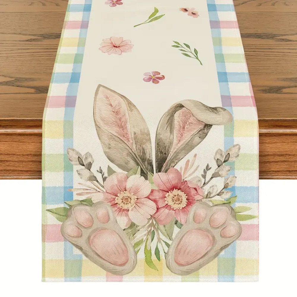 Elegear Tischdecke Leinen tischläufer ostern 33x183 cm, osterhase Osterei deko (1-tlg), Tischdeko für Ostern mit Hasen, Esstisch Dekoration mit osterhase