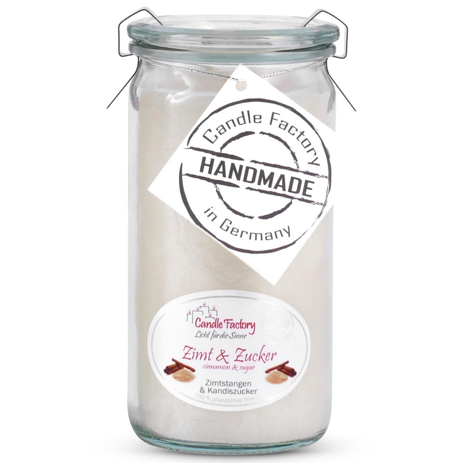 Landshop24 Duftkerze Candle-Factory Duftkerze aus Stearin im Weckglas Mini Jumbo (Duft: Zimt-Zucker), brennt bis zu 70h