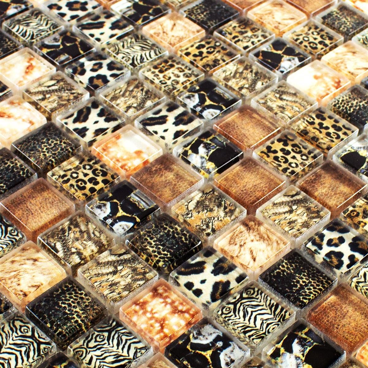 Mosafil Mosaikfliesen Glasmosaik Fliesen Safari 23, Glas 29.800x29.800, beige-braun, Verlegefertig auf ein Netz geklebt - Wasserfest