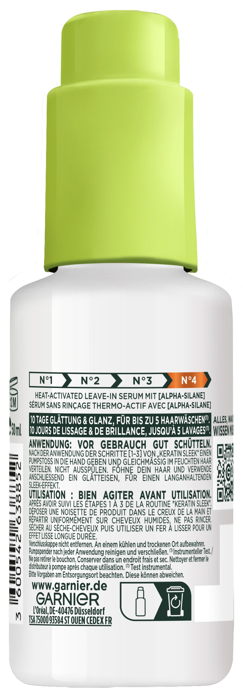 GARNIER Haarserum GARNIER FRUCTIS SLEEK & STAY HEAT-ACTIVATED SERUM, Für trockenes, zu Frizz neigendes Haar, bietet Schutz für Haarfaser.