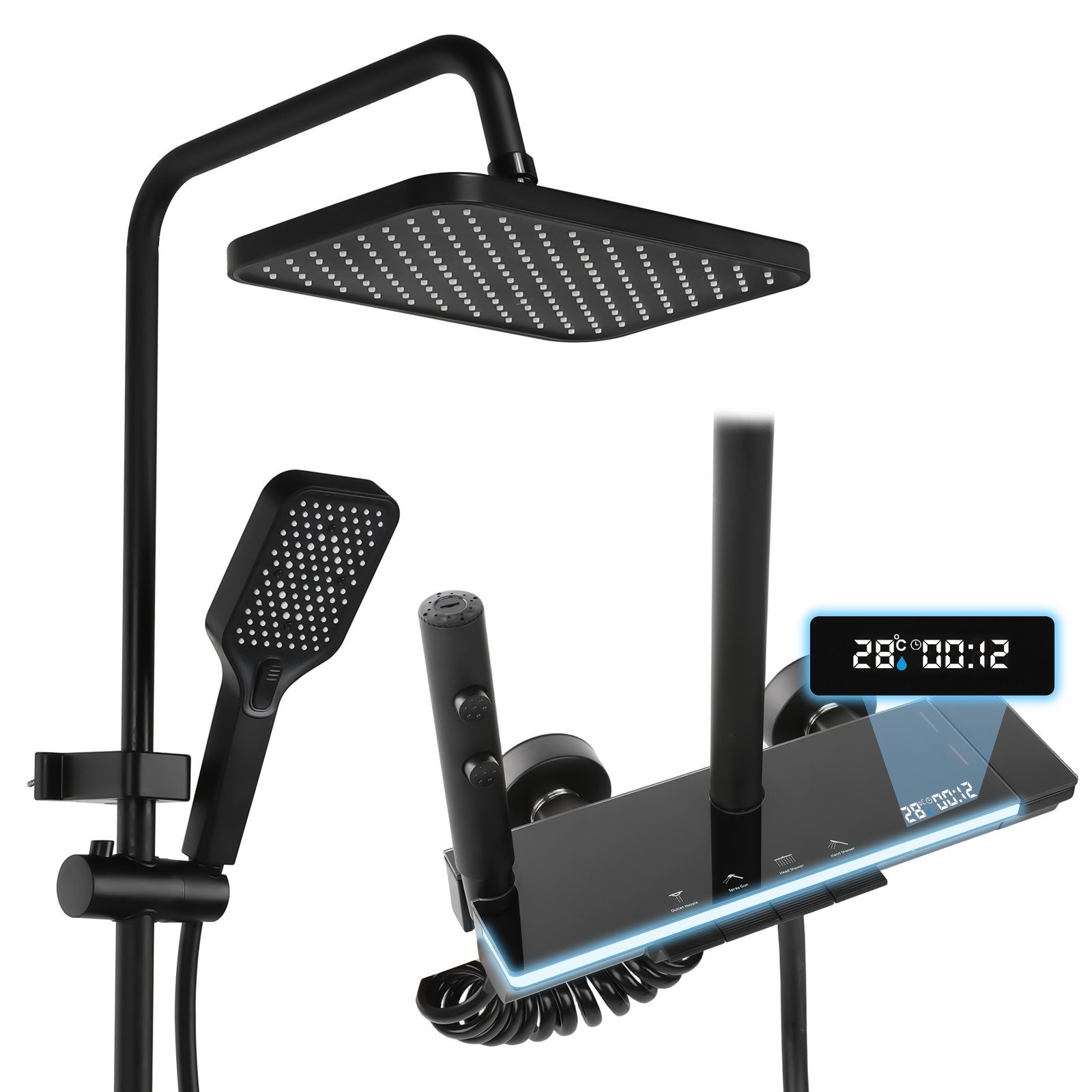 oyajia Brausegarnitur Duschsystem mit Thermostat, Klaviertaste, 4 Wasseraus günstig online kaufen