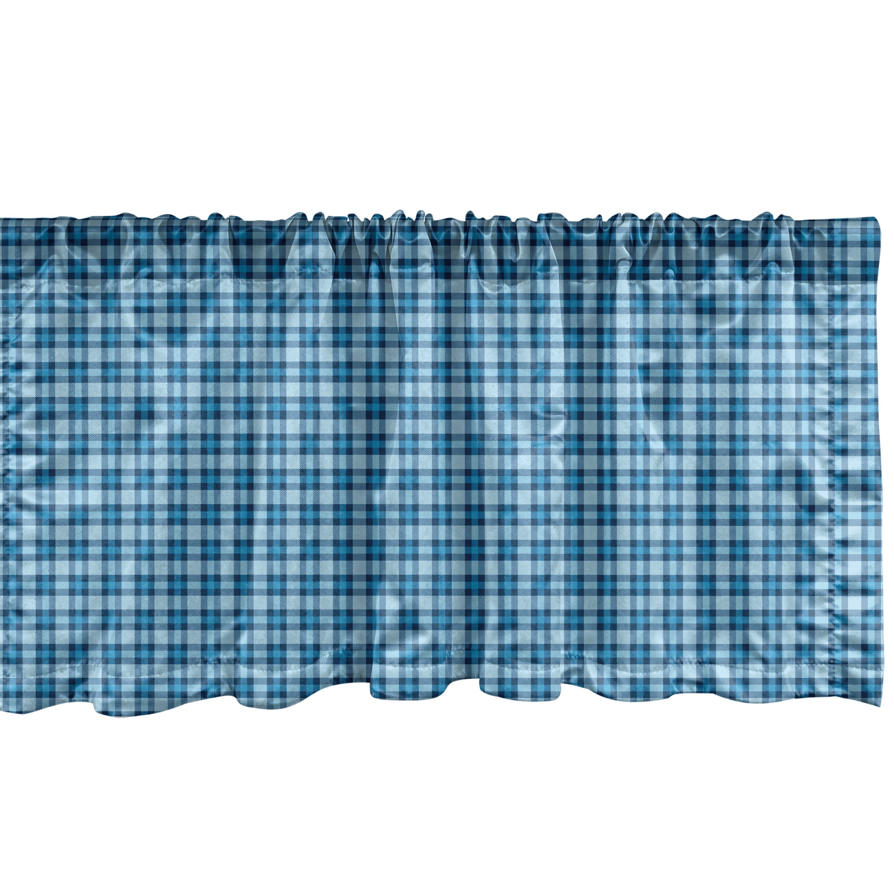 Volant Microfaser, Kariert Scheibengardine in Abakuhaus, Vorhang Stangentasche, Picknick-Fliesen Dekor mit Blau für Schlafzimmer Küche