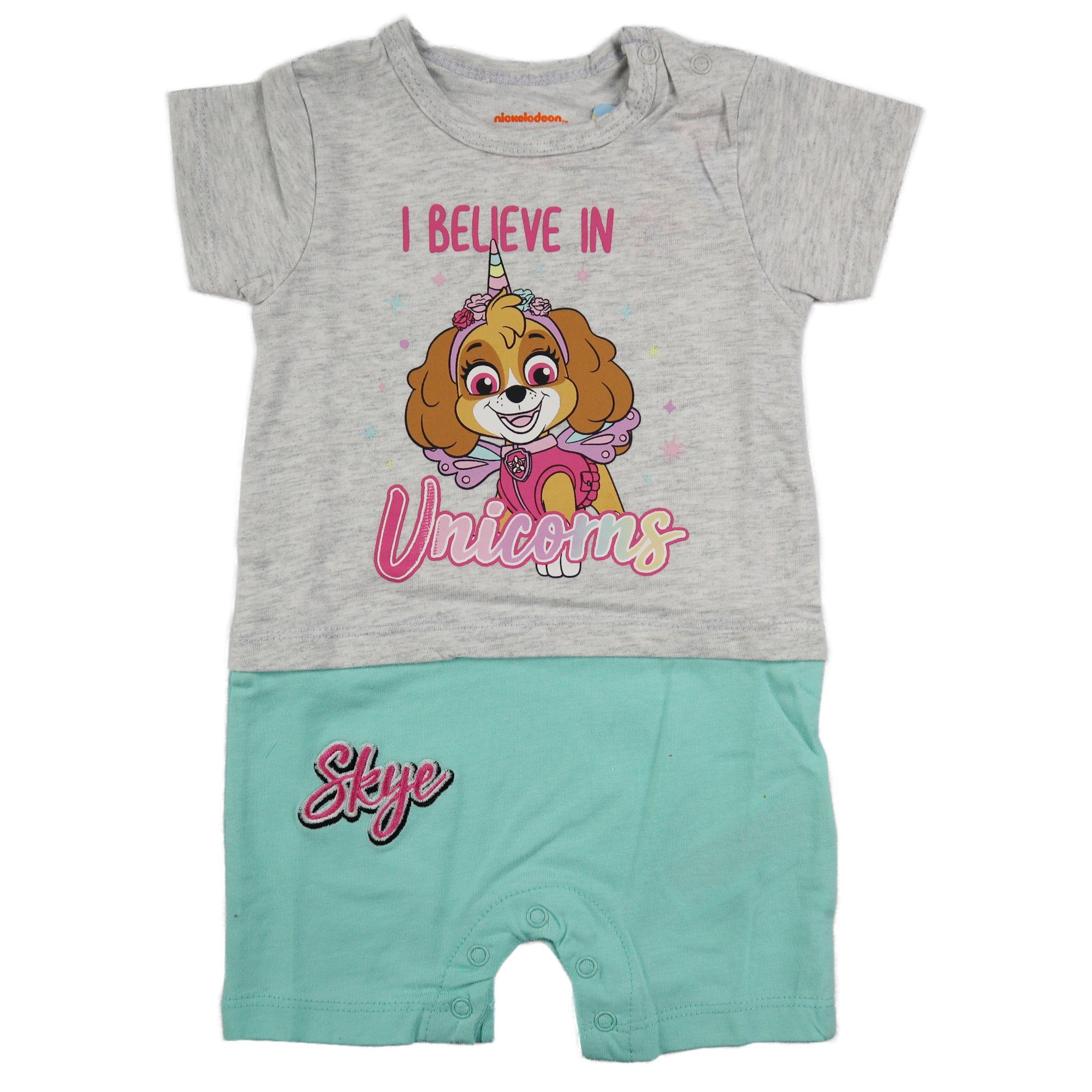 PAW PATROL Kurzarmwickelbody Paw Patrol Skye Baby Mädchen Body Strampler Gr. 62 bis 92, 100% Baumwolle Grau