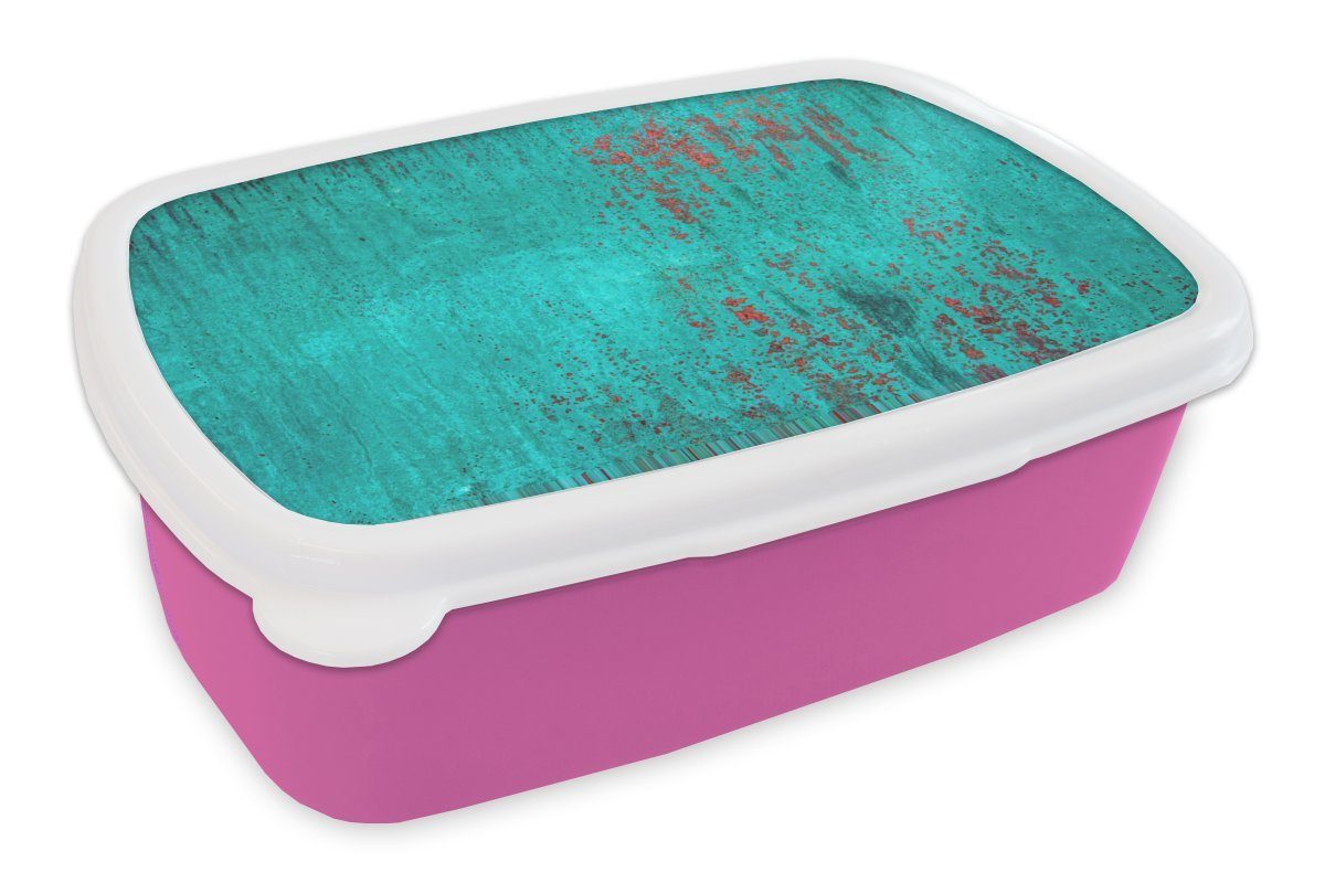MuchoWow Lunchbox Struktur blauer Snackbox, Brotdose Kinder, Brotbox Patina, (2-tlg), Kunststoff, Kunststoff Erwachsene, aus für Mädchen, Kupfer mit rosa