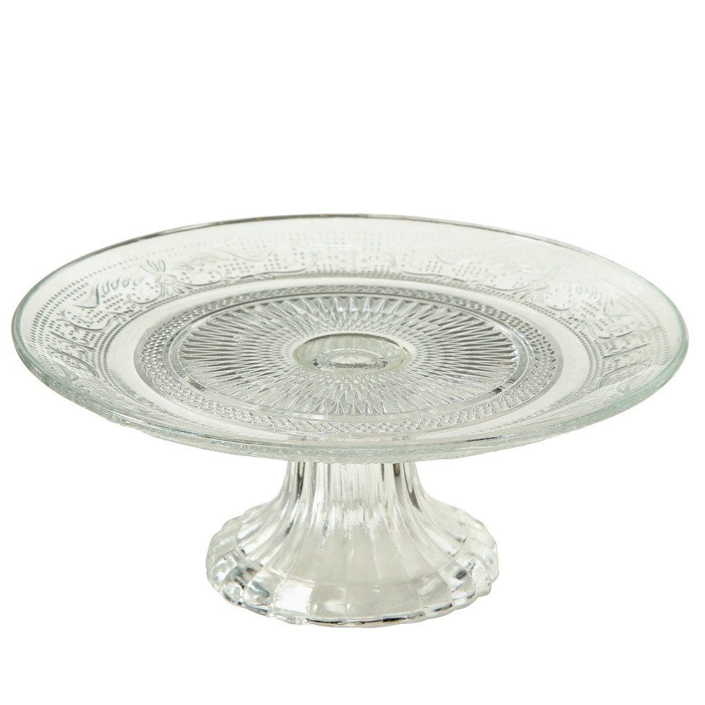 BOLTZE GRUPPE Tortenplatte Tortenplatte Servierplatte Etagere Relief D18cm Glas klar