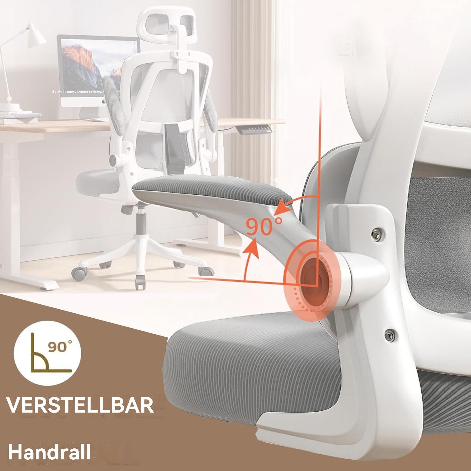 HDHNBA Schreibtischstuhl ergonomisch mit verstellbarer Kopfstütze & klappbaren Armlehnen (1 St), Bürostuhl mit hoher Rückenlehne, Drehstuhl für Home-Office – Bild 3 von 5