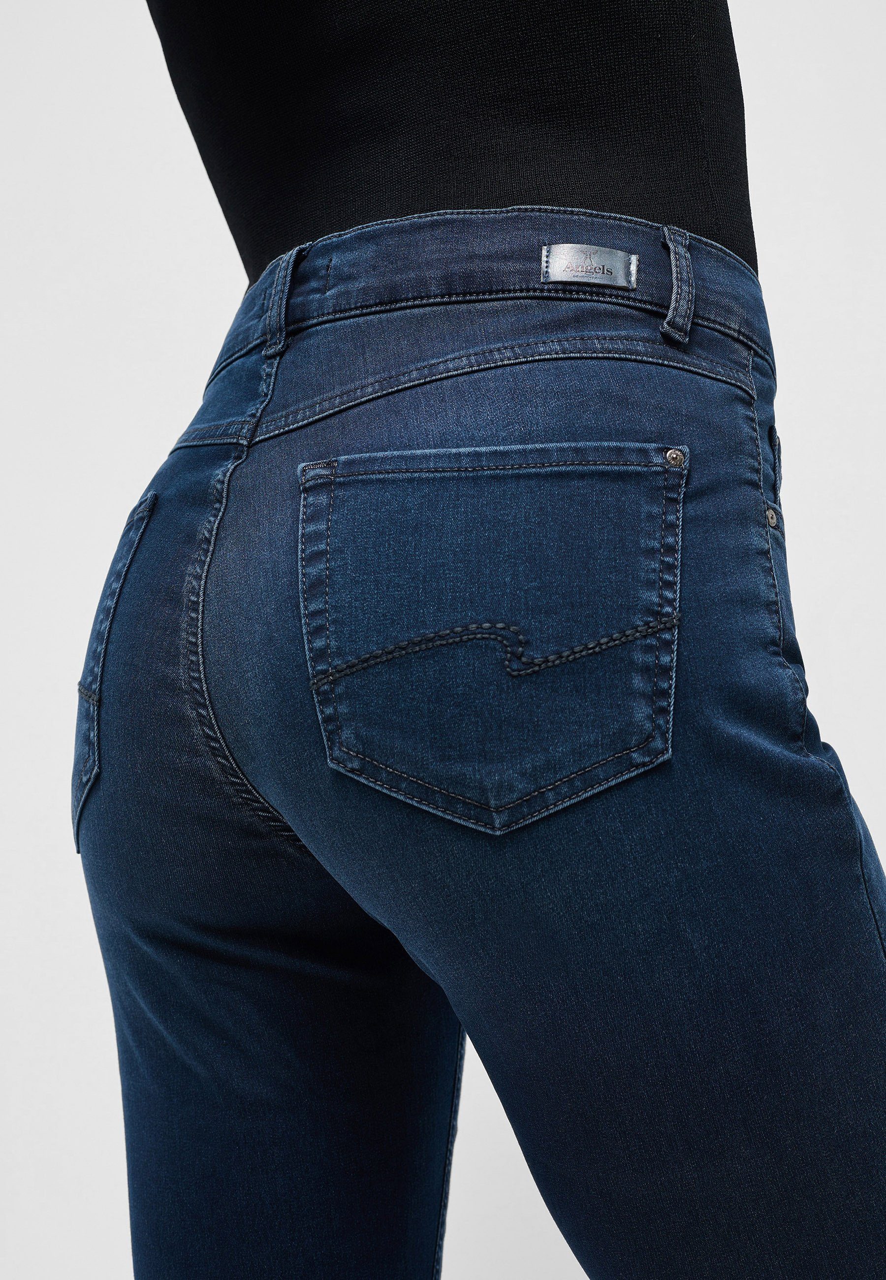 ANGELS Slim-fit-Jeans Jeans Skinny cleanem Label-Applikationen Denim Super Stretch blue mit mit