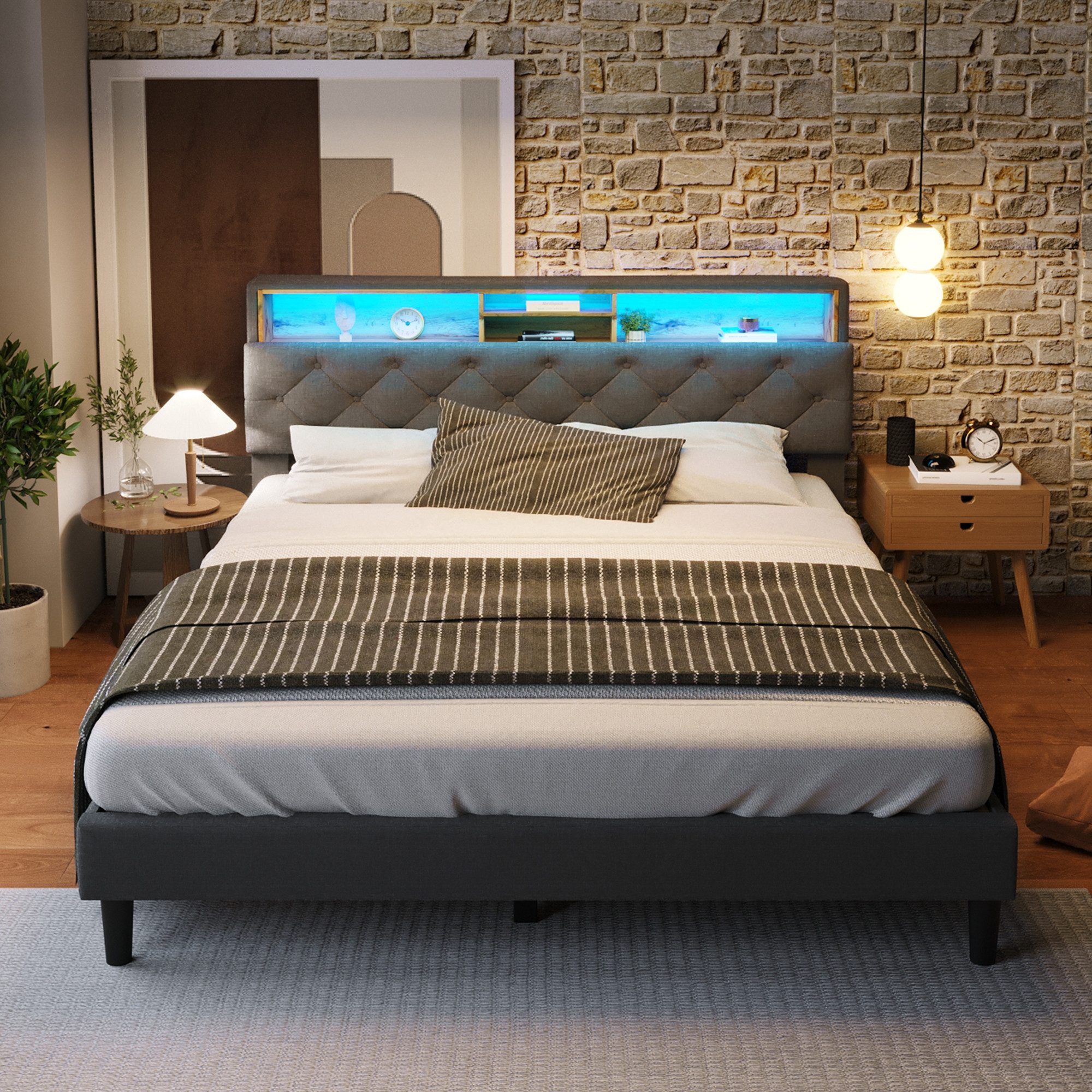 Flieks Polsterbett, LED-Beleuchtung Doppelbett mit Stauraum günstig online kaufen