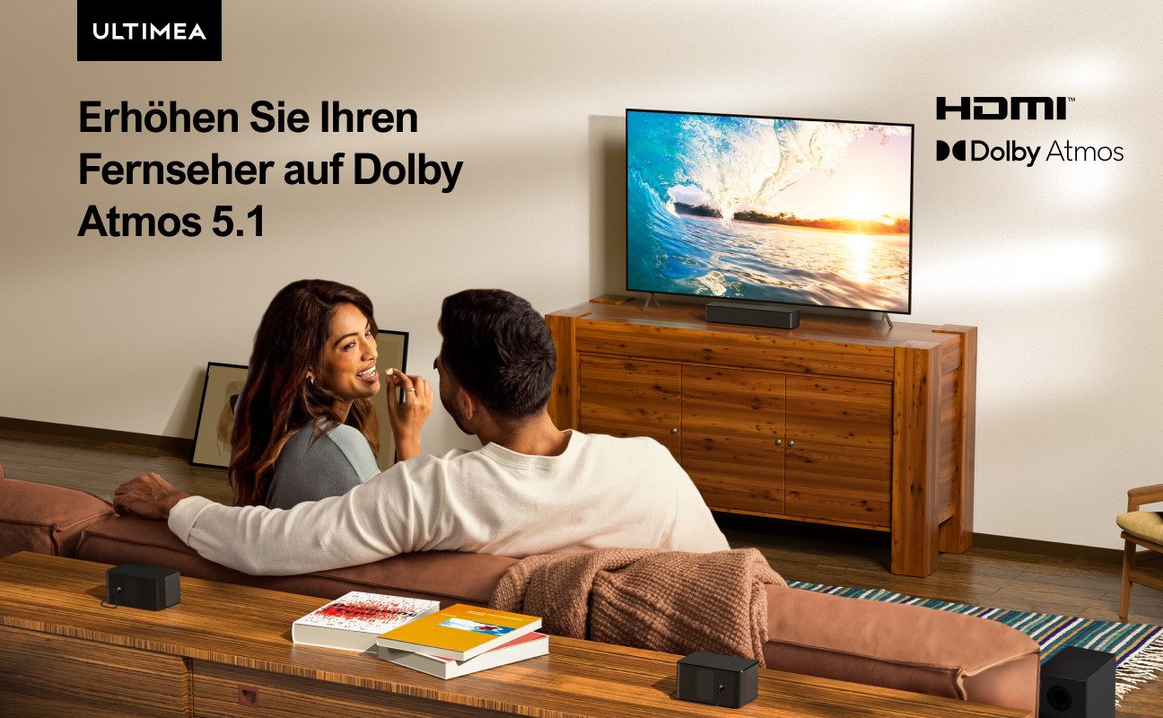 Ultimea Poseidon M4T Soundbar 5.1 Surround Sound System mit Dolby Atmos (Bluetooth 5.3, 410 W, Mit Subwoofer, 2 Rear-Lautsprechern, Einstellbarem Bass)