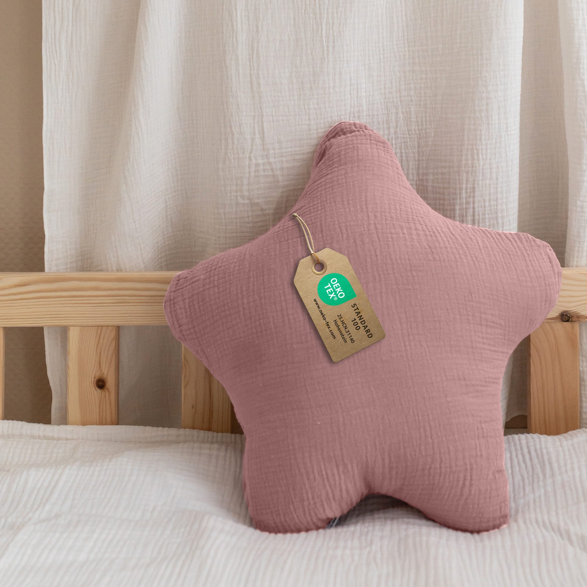 lilimaus Dekokissen Kuschelkissen Herz & Stern aus Musselin fürs Kinderzimmer, Kuschelkissen mit & ohne Füllung - passend zu Betthimmel & Bettwäsche