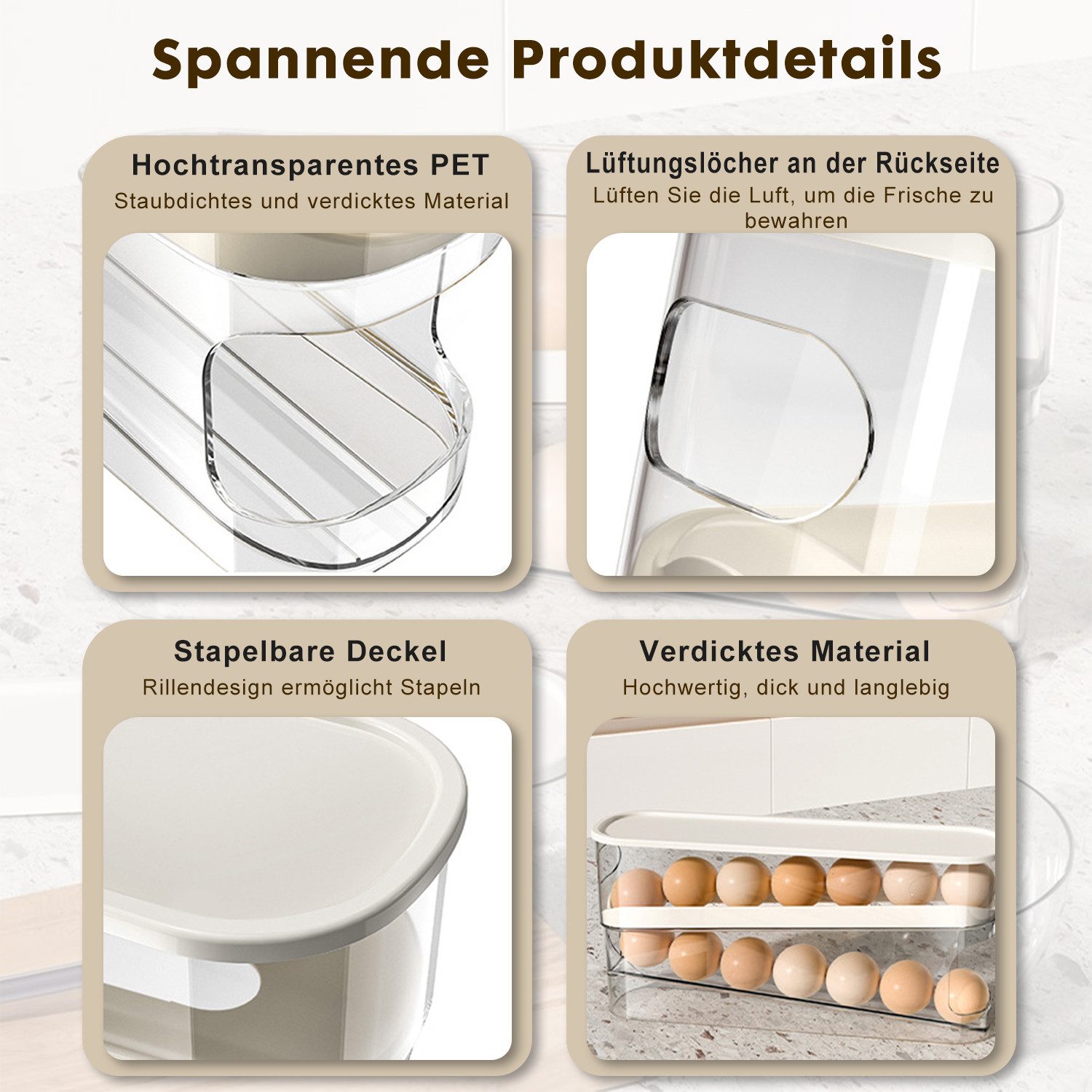 Refined Living Eierkorb 12 Eier Organizer Eierhalter Kühlschrank Eierbox Eier  Aufbewahrung, (Automatisch Rollender Eierspender mit Deckel Transparent Vorratsdose, 1-tlg., Aufbewahrungsbox Frischhaltedose Egg Trays Küchenregal Platzsparender), Korbeinsatz Kühlschrank Organizer Küchen Aufbewahrung & Organizer