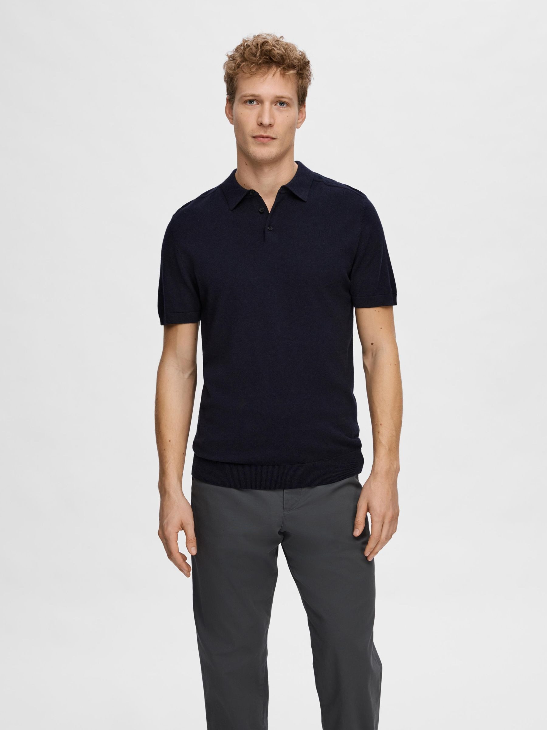 Selected Poloshirt SLHBERG SS KNIT POLO NOOS aus Feinstrick
