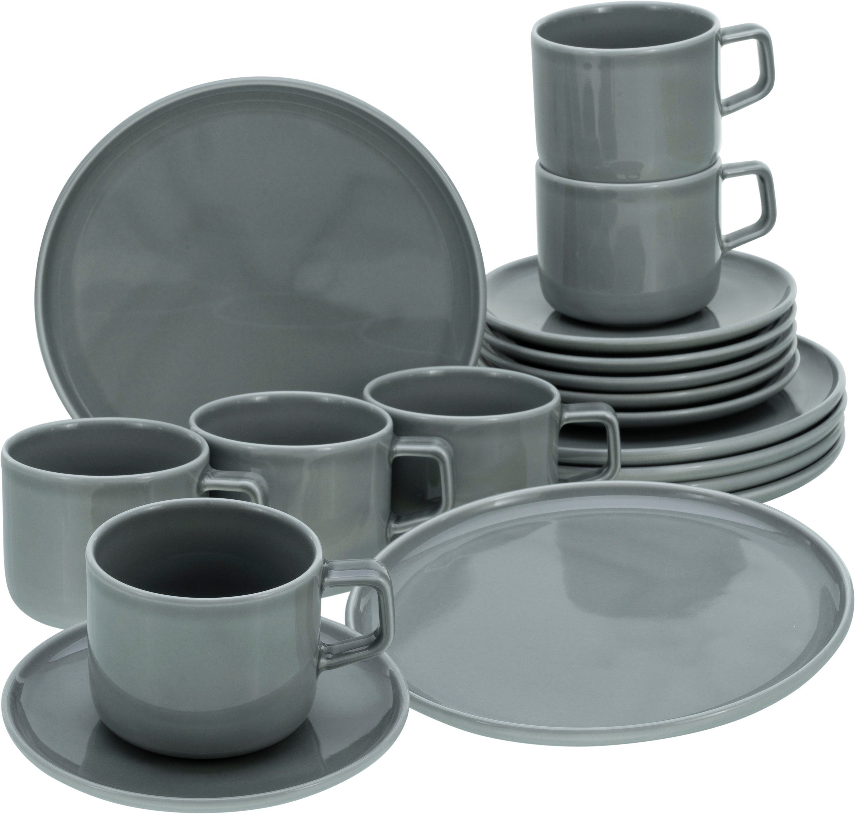 CreaTable Kaffeeservice Chef Collection (18-tlg), 6 Personen, Porzellan, Service, nordisches Design, 18 Teile, für 6 Personen