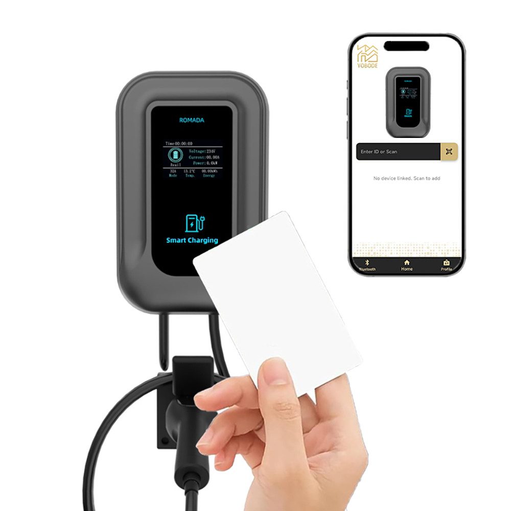 Tekoo Elektroauto-Ladestation Elektroauto-Ladestation 7kW, 1-phasig, Typ 2 Kabel 5m, App & RFID, Wallbox, AC-Ladestation 7kW / 32A, 1, Komplettset, Inklusive Ladekabel und 2 RFID-Karten, 7kW Schnellladung, Smarte App-Steuerung, IP55 Wetterfest