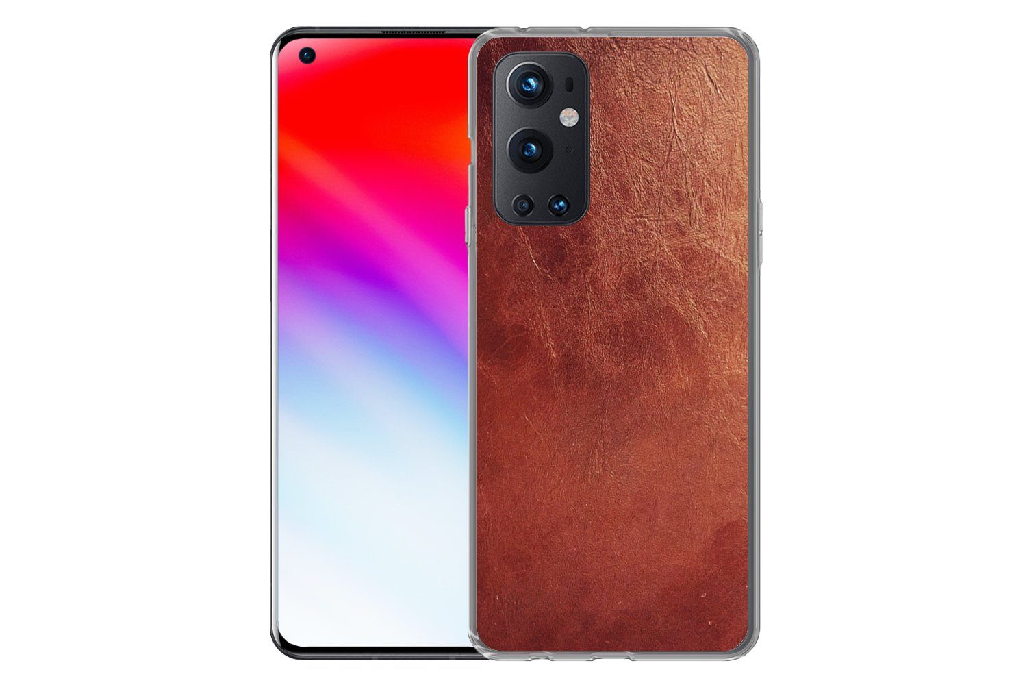 MuchoWow Handyhülle für OnePlus 9 Pro Leder - Lederoptik - Braun - Hell, Phone Case, Silikon, Schutzhülle Dünn