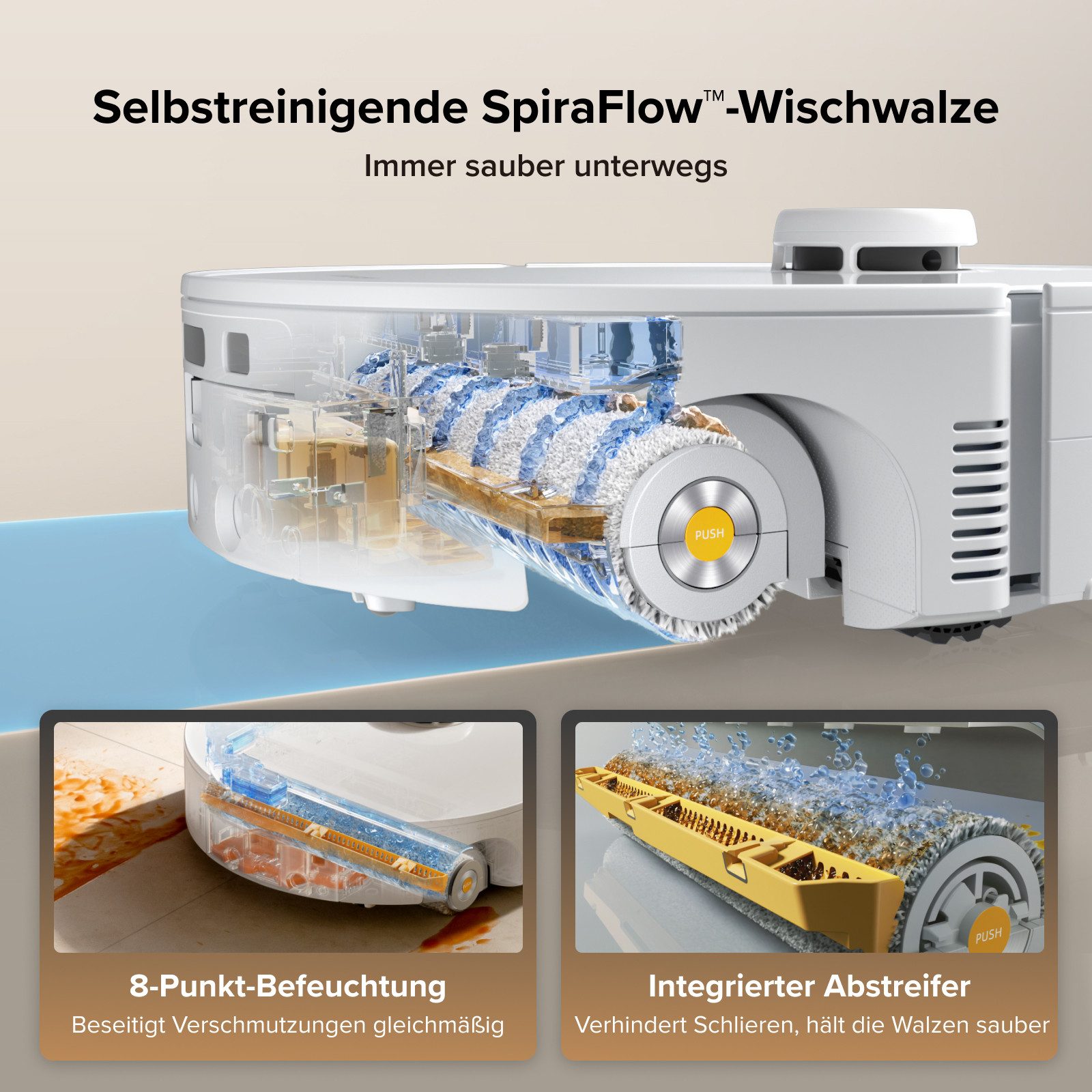 Roborock Saugroboter Qrevo Curv 2 FlowX, White, 65 W, mit Beutel, Automatische Teppichschutz‑Walzenklappe weiß