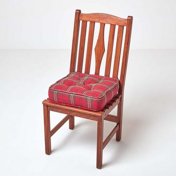 Homescapes Sitzkissen Schottenkaro Stuhlkissen rot-grün – Sitzerhöhung 40 x 40 x 10 cm