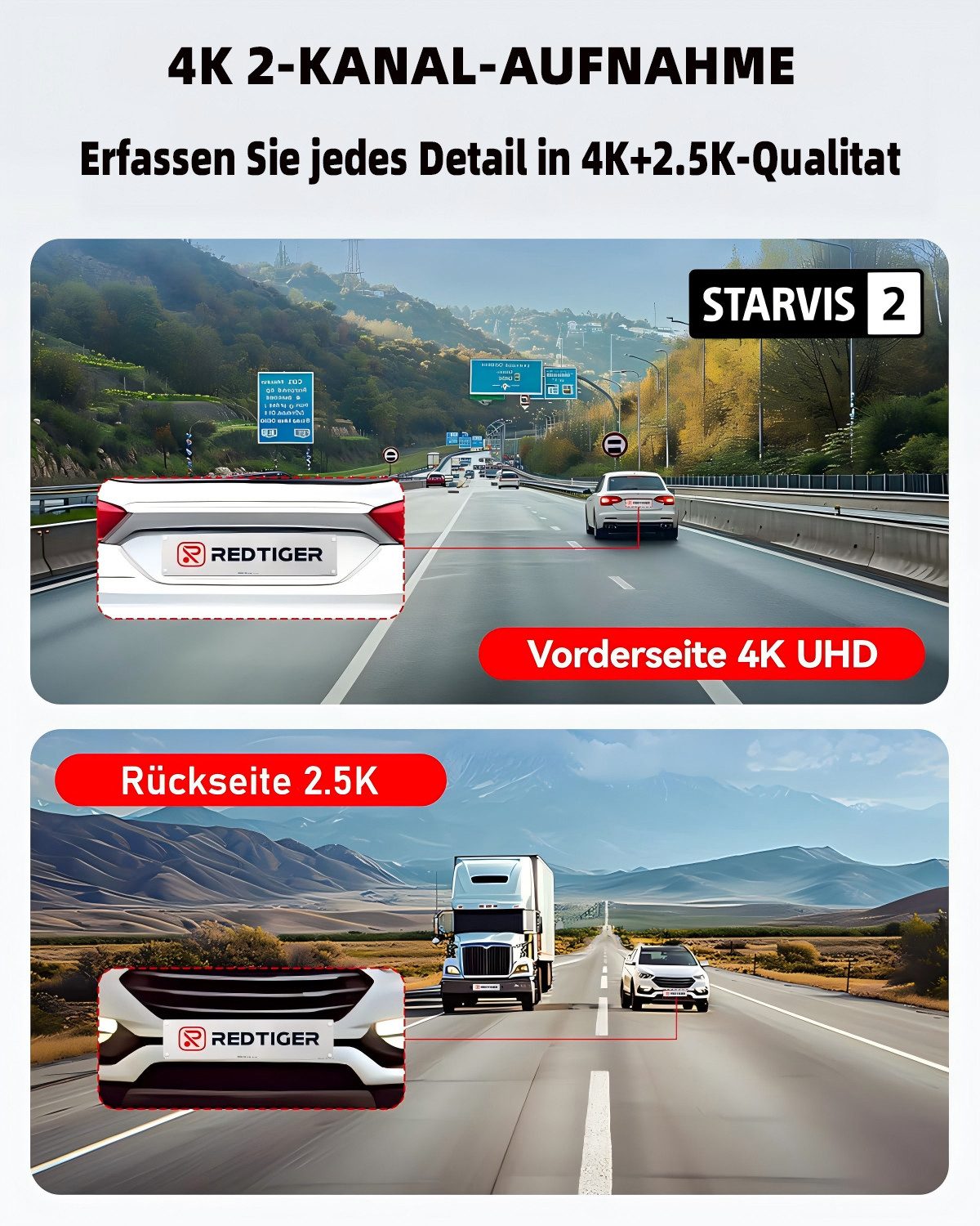 FOSMET Dashcam Auto,2 Channel 3.2" IPS-Bildschirm,mit GPS,WiFi,Auto kamera Dashcam (4K/2.5K, G-Sensor, 32GB-Karte, wasserfest, 170°Weitwinkel WDR,Loop-Aufnahme,Parküberwachung,Unterstützt 256GB Max)