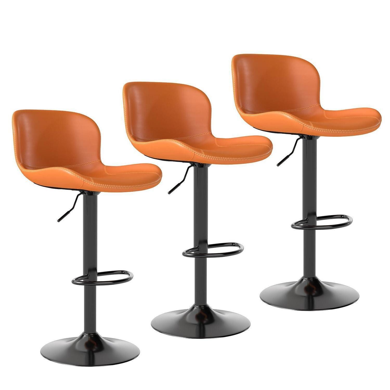 LuxusKollektion Barhocker Barhocker 3er Set höhenverstellbar Kunstleder Lehne Orange 3er-Set