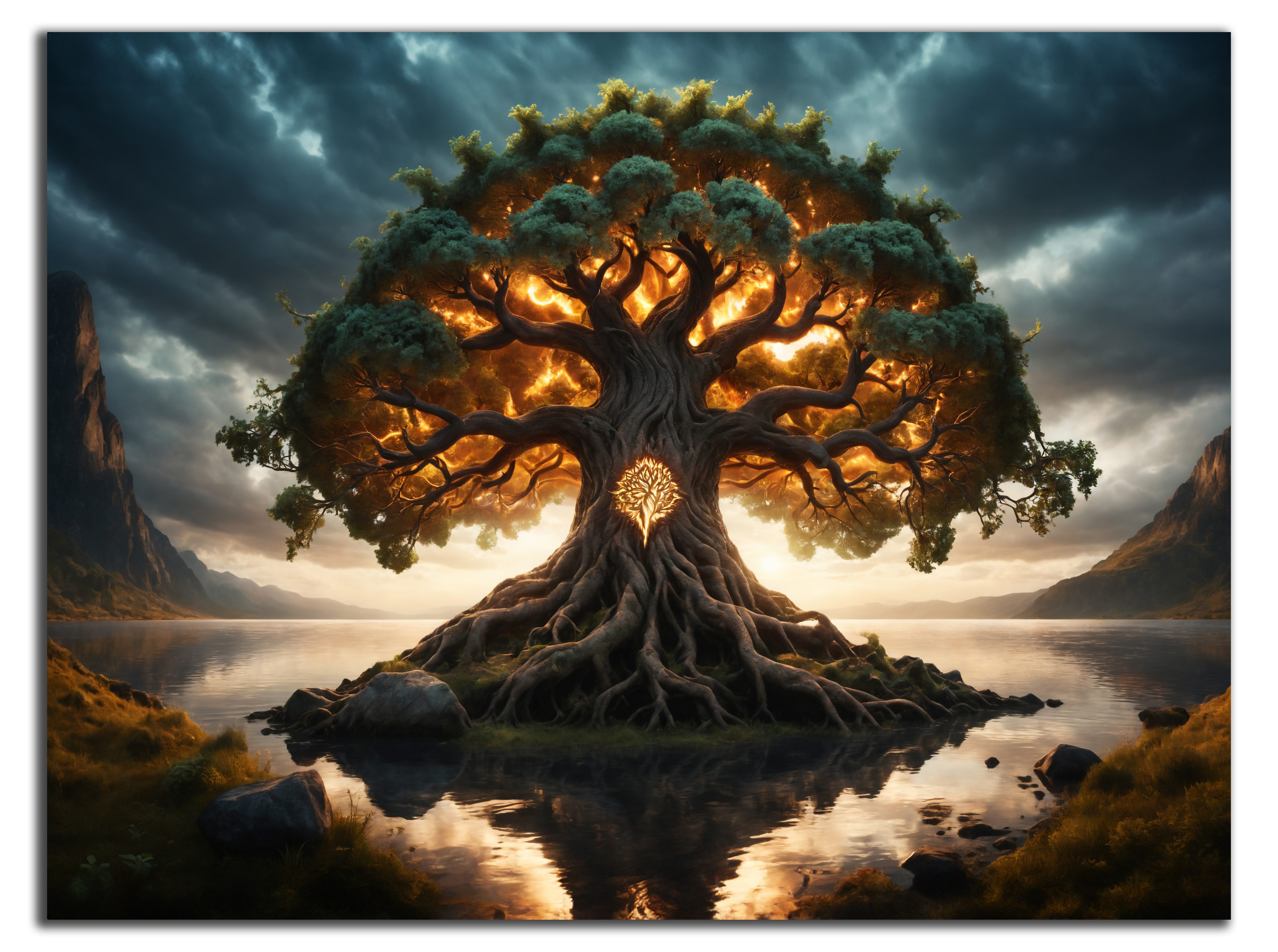DARO Design Leinwandbild Modern Abstrakt Wandbilder XXL Wandbild Wand Deko Leinwand Bilder, (Yggdrasil im Wasser - Bild groß Wohnzimmer Schlafzimmer Küche Esszi – Bild 3 von 4