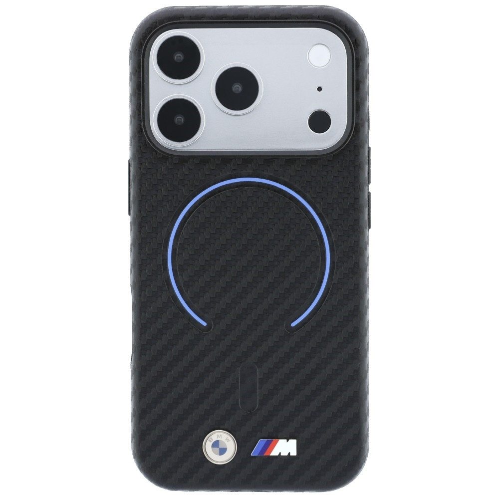 BMW Smartphone-Hülle M Carbon Printed Ring kompatibel mit iPhone 18 Pro Max, 17 Pro Max 6.9 Zoll, sichtbarer blauer Magnetring