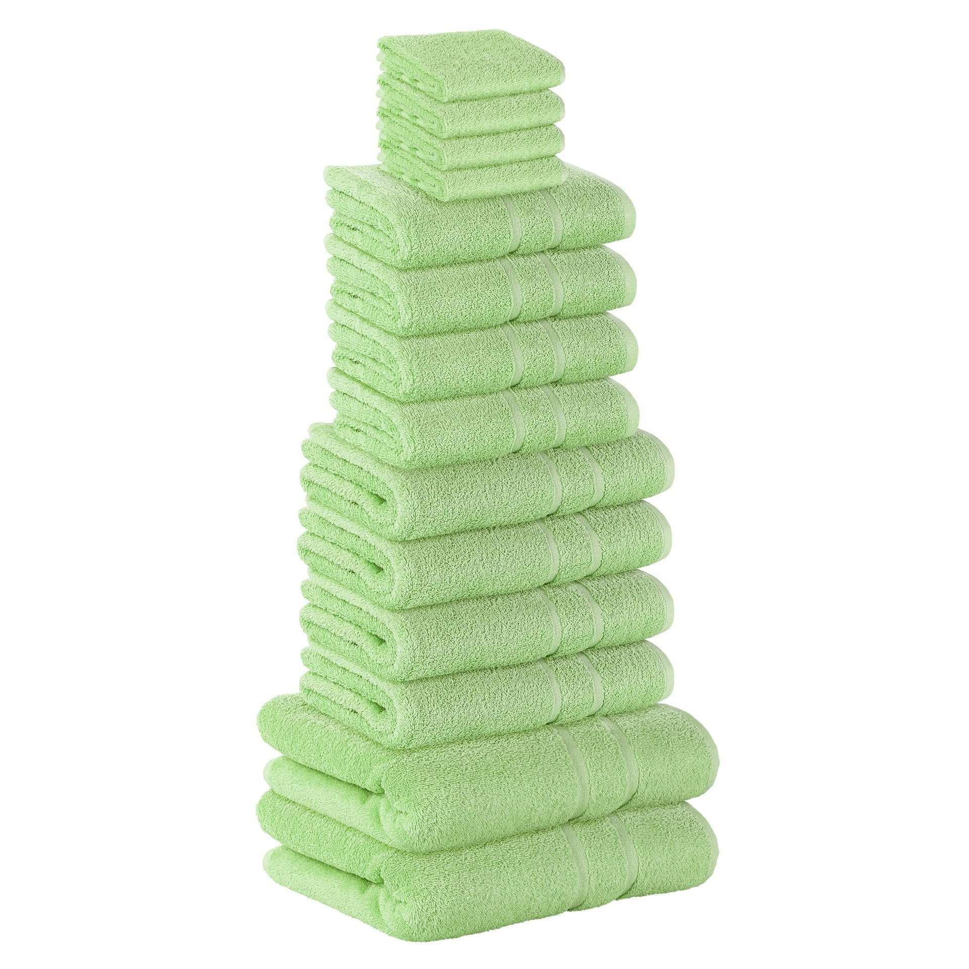 Handtuch Handtücher GSM Hellgrün 4x 4x 500 Set GSM 100% Baumwolle 100% Gästehandtuch SET Handtuch Frottee Pack, in Farben 500 4x Badetücher (14 14er als verschiedenen Baumwolle StickandShine 2x Teilig) Duschtücher