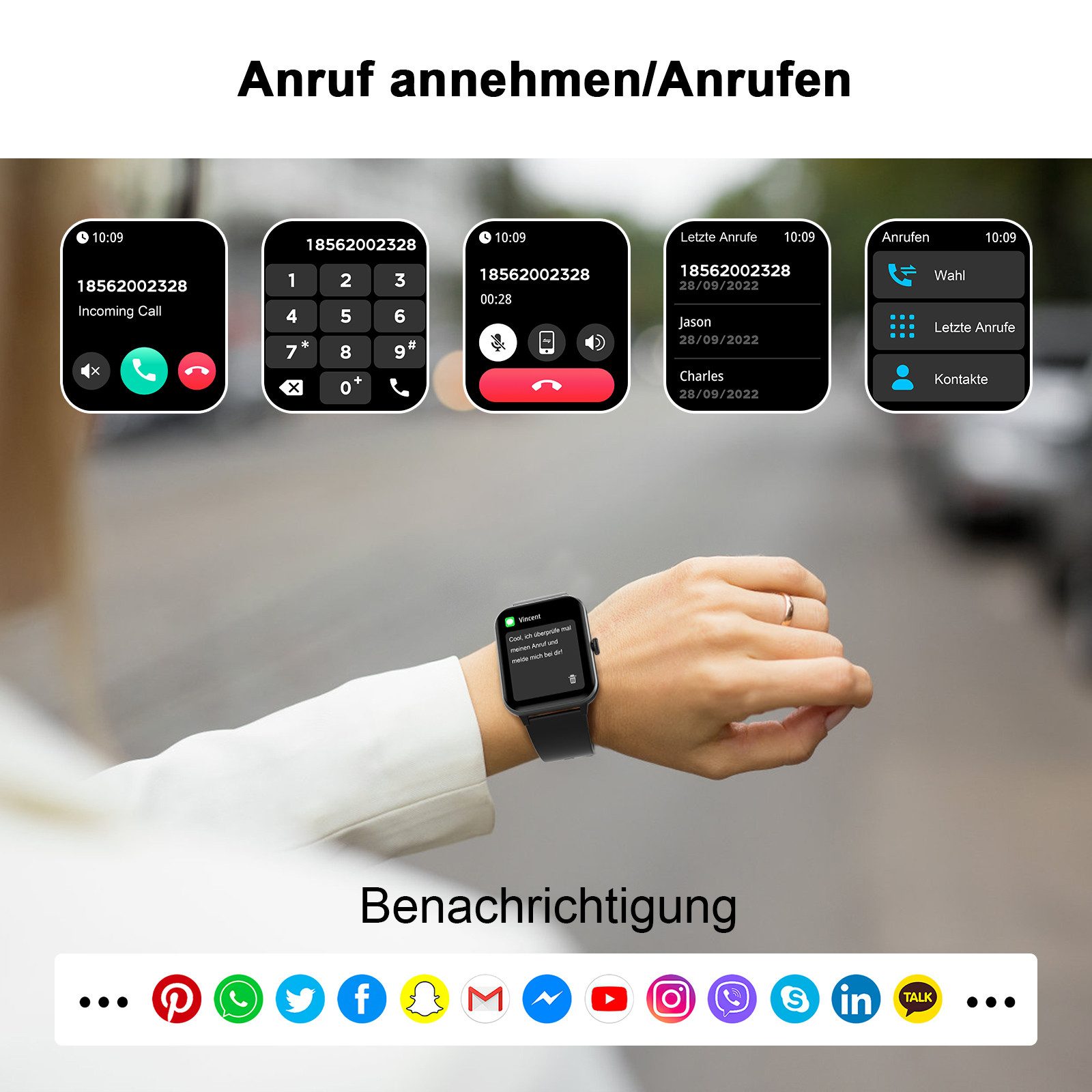 blackview R50 Fitness Tracker Uhr für Damen Herren mit Telefonfunktion Smartwatch (1.39 Zoll), mehrsprache, Pulsuhr und Fitness Tracker, Wasserdicht, für Android IOS