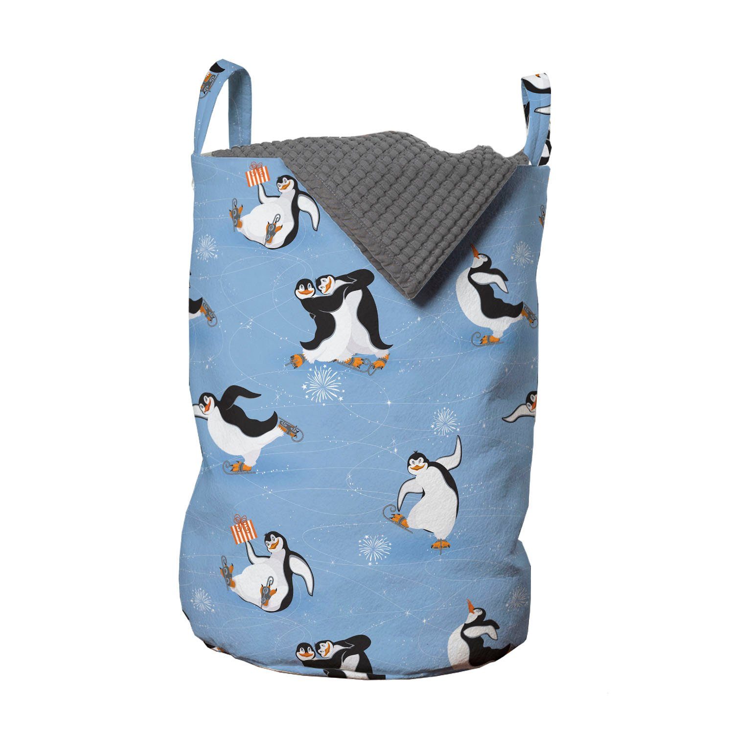 Abakuhaus Wäschesäckchen Wäschekorb mit Griffen Kordelzugverschluss für Waschsalons, Cartoon-Tier Skating Penguins