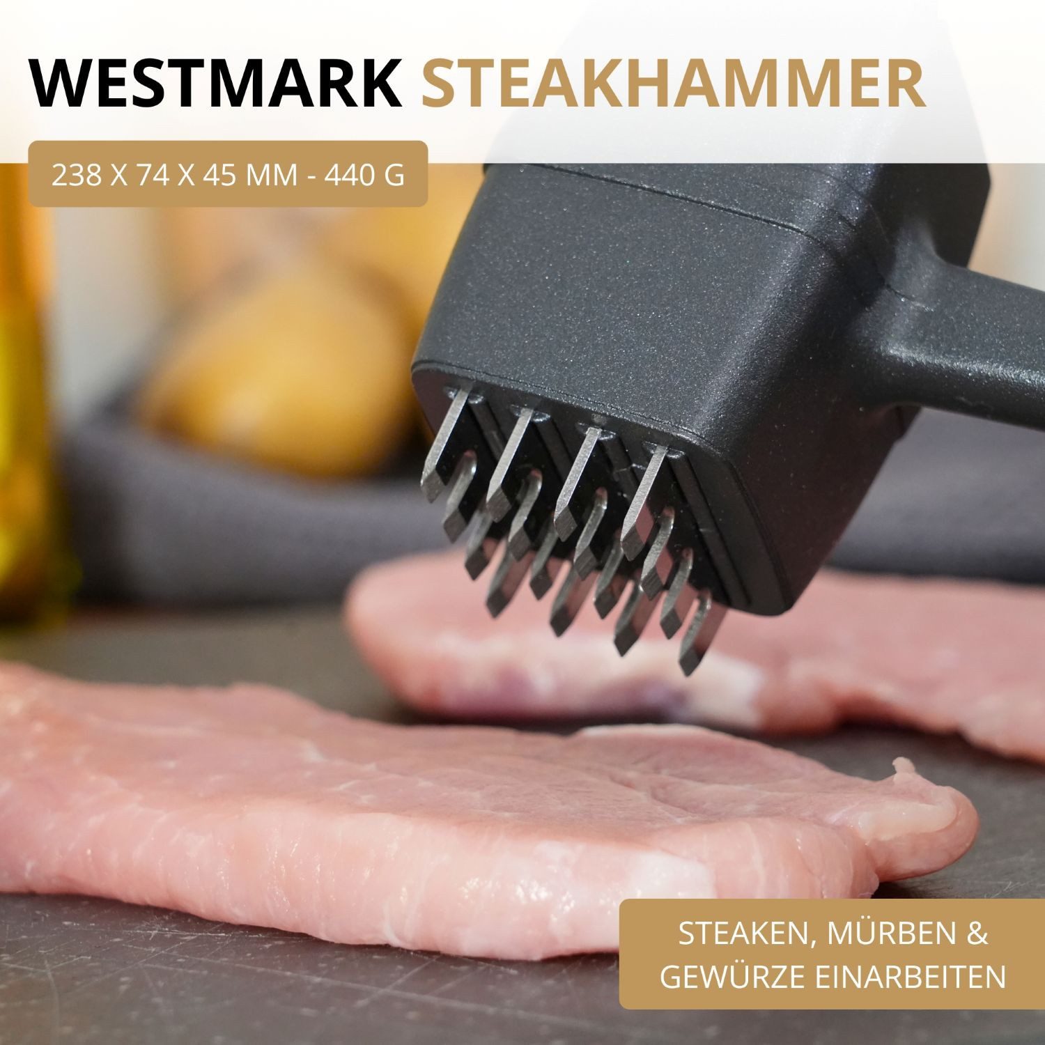 WESTMARK Fleischklopfer Steakmaster Black Edition – Doppelseitiger Fleischklopfer & Steaker, griffige Haptik, geeignet zum Steaken
