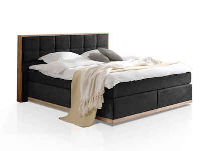 Moebel-Eins Boxspringbett, LEVANTOS Boxspringbett, Mix aus massiver Eiche und Velourgewebe