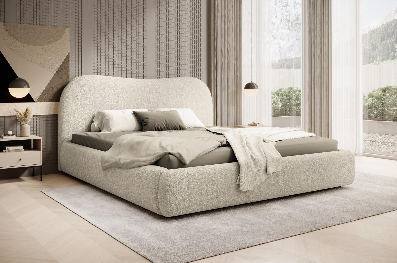 Compleo Polsterbett Boucle ROSI, mit Bettkasten und Lattenrost, Doppelbett