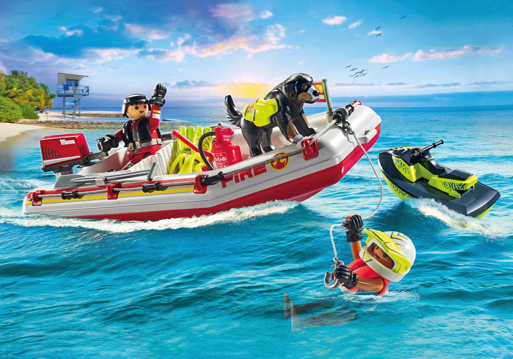 Playmobil® Feuerwehrboot mit Aqua Scooter (71464), Action Heroes Konstruktions-Spielset, (52 St), Made in Germany