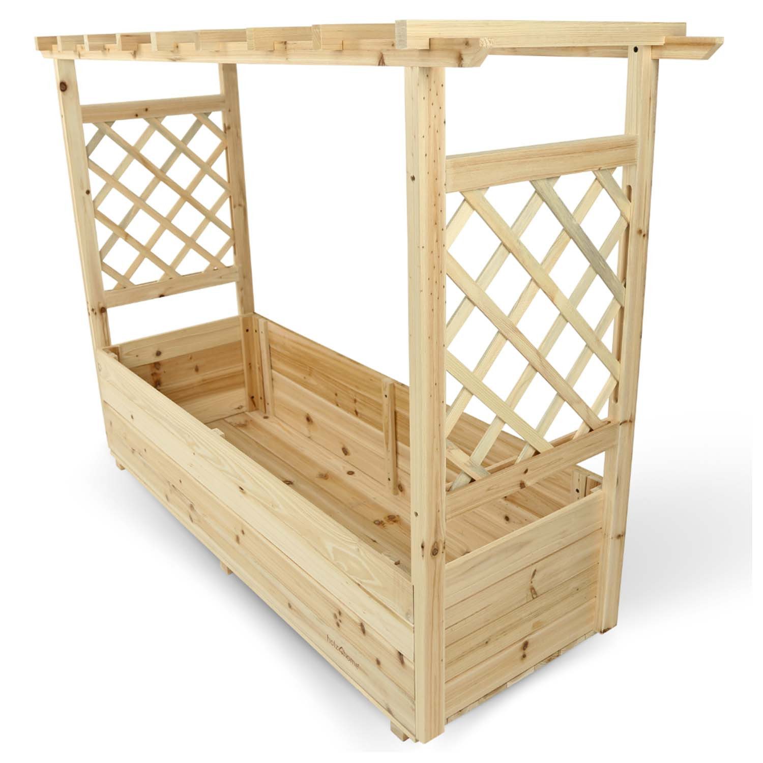 Thumbnail - holz4home® Hochbeet 2er Set Pflanzkästen mit Rankgittern & Dach -Tannenholz - 128x44x103cm