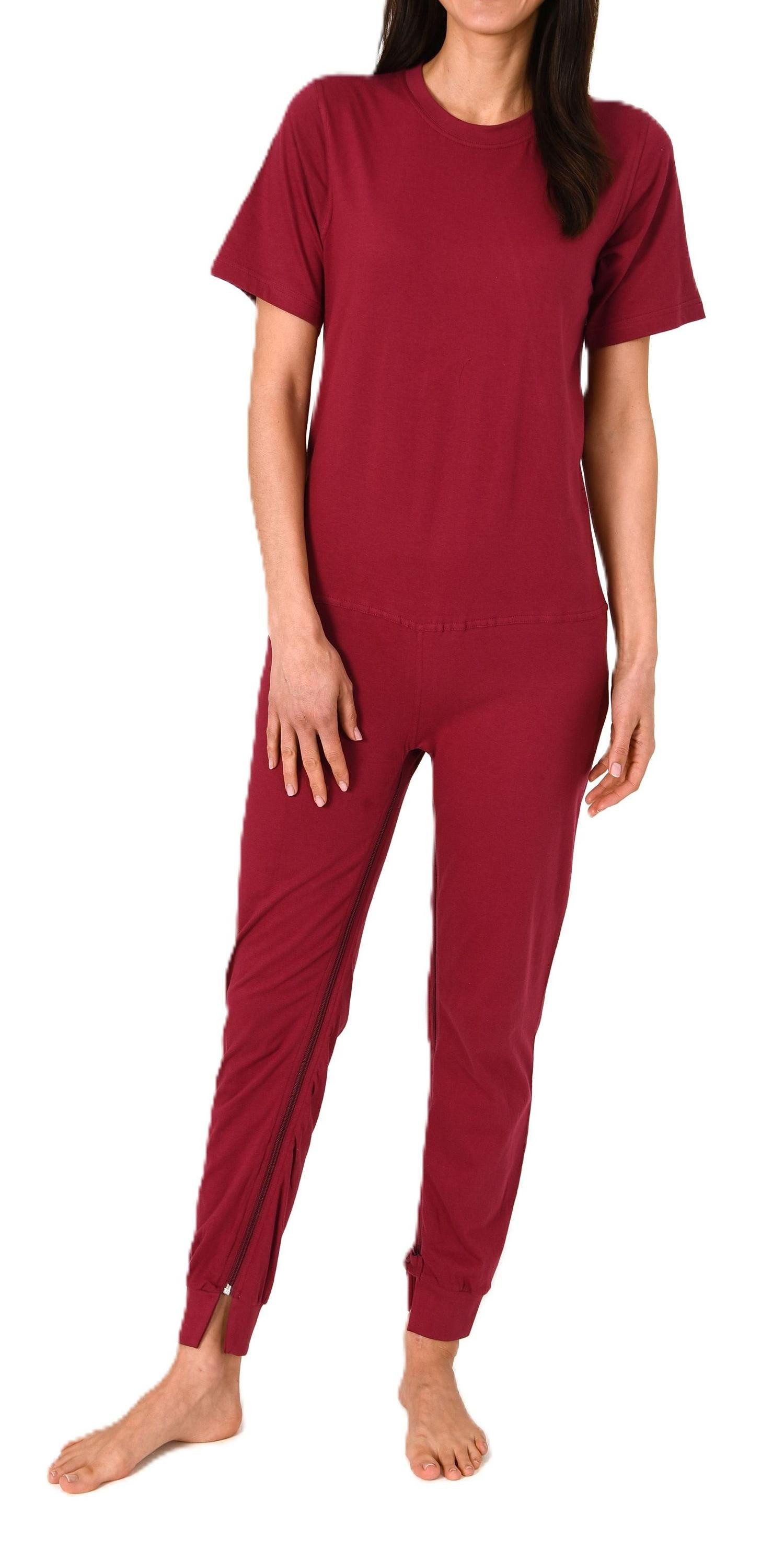Normann Pyjama Damen kurzarm Pflegeoverall mit langen Bein und 2 Reissverschlüssen